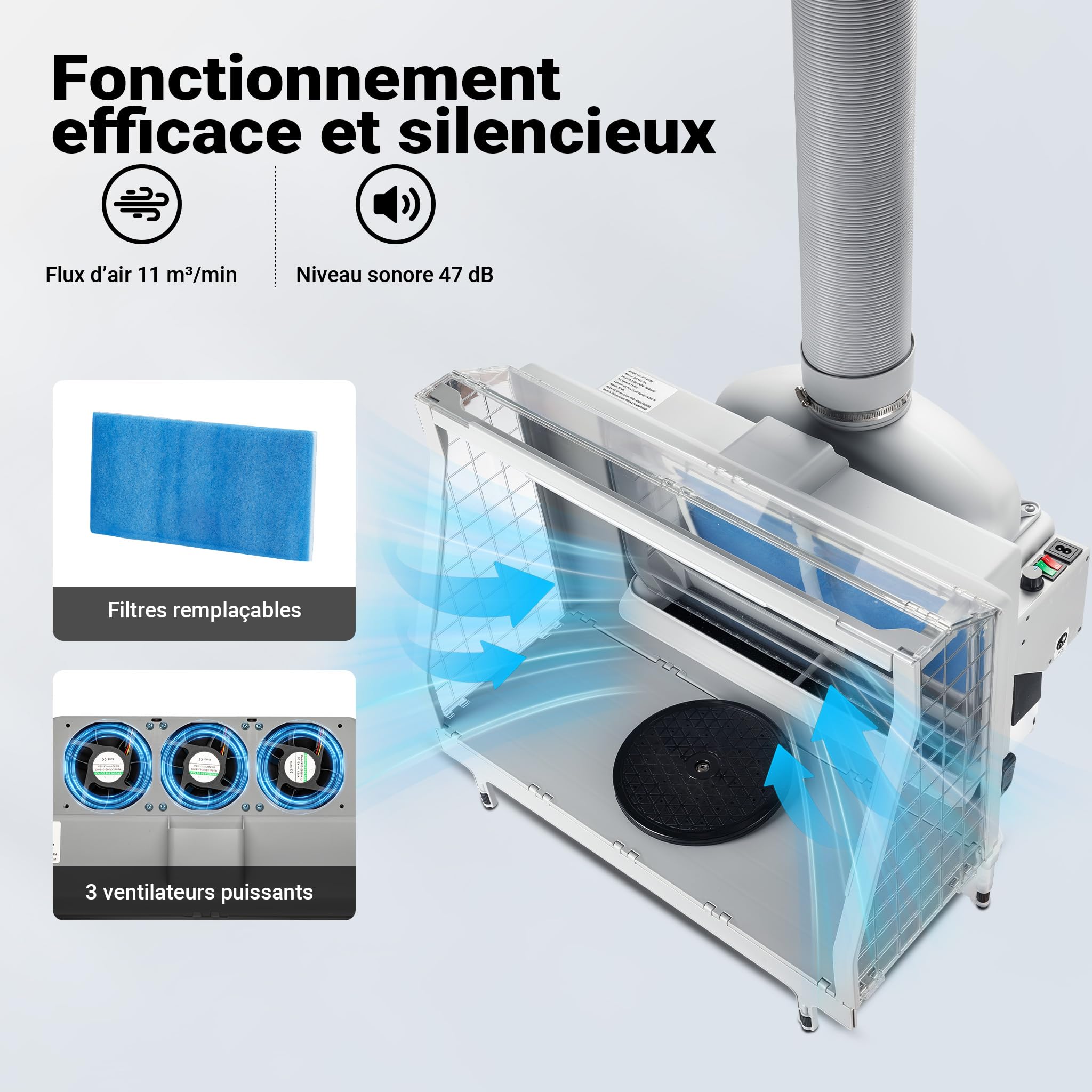 XPOtool Cabine d’Aspiration pour aérographie Airbrush 230 V – 52 DB – 11 m³/MN – avec Paroi d’Eau et Éclairage réglable – Extraction Vapeur Brouillard Peinture – Tatouage modélisme manucure Nail Art