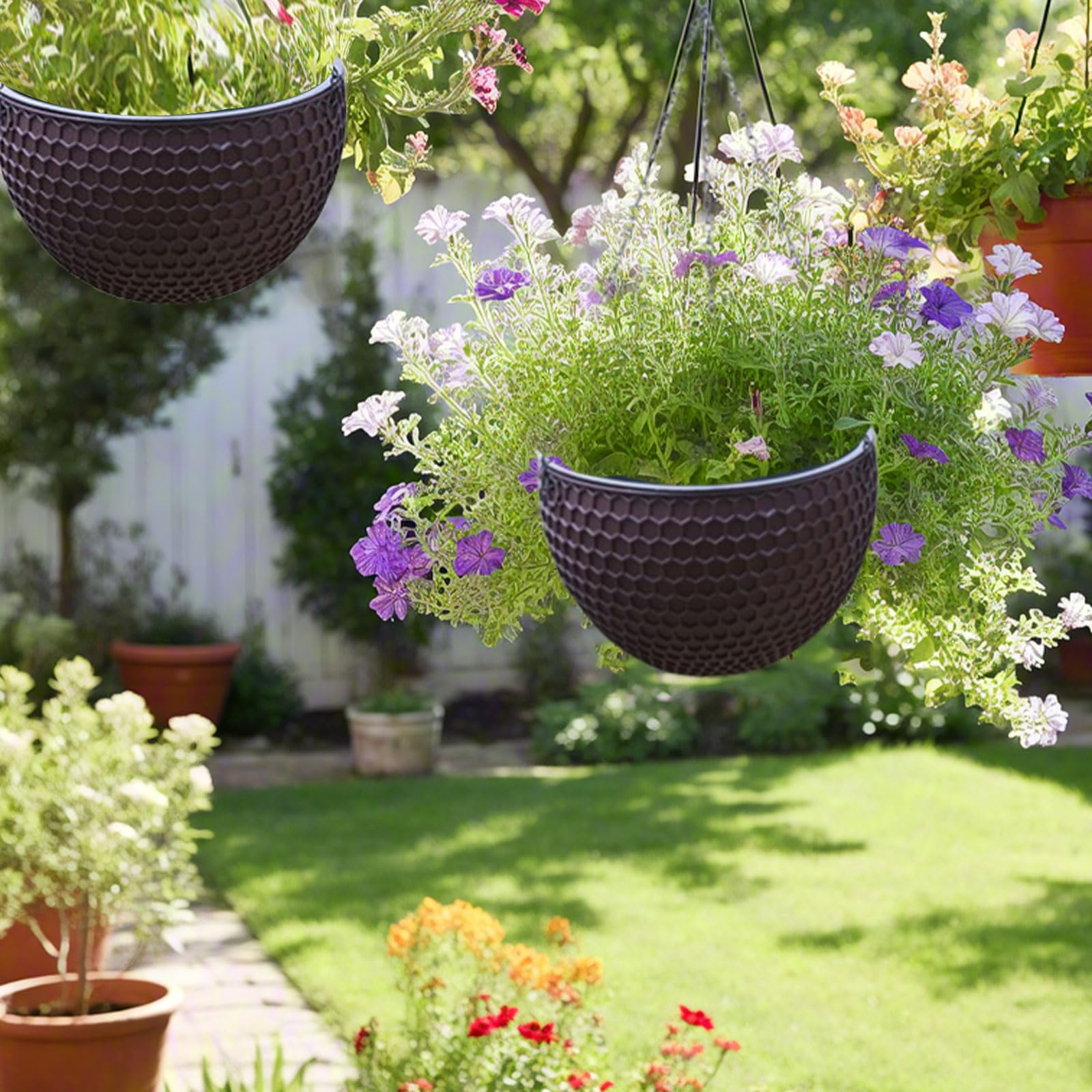 Panier De Fleurs à Suspendre, 2 Pièces Jardinières Suspendues, Pots De Fleurs Suspendus, Avec Trous De Drainage Et Bouchons, Pour Intérieur Extérieur Plafonds Balcons Décoration Murale Brun M