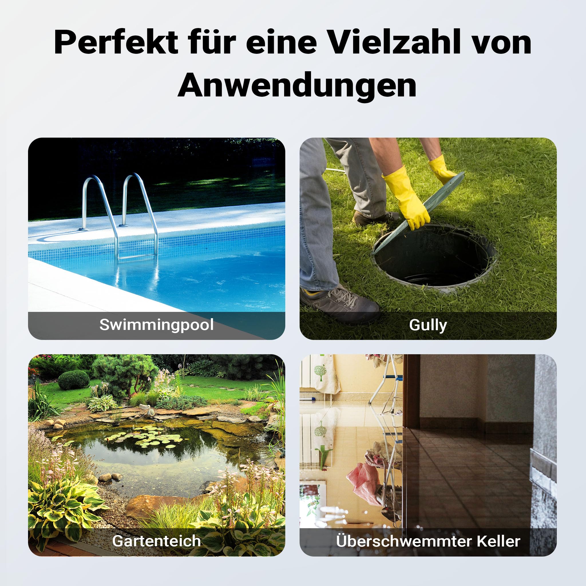 Wiltec Schmutzwasserpumpe mit Sensor 400 W, Tauchpumpe Schmutzwasser mit 2 Modi, Wasserpumpe 8500 l/h, Brunnenpumpe 5 m Förderhöhe & 5 m Tiefe