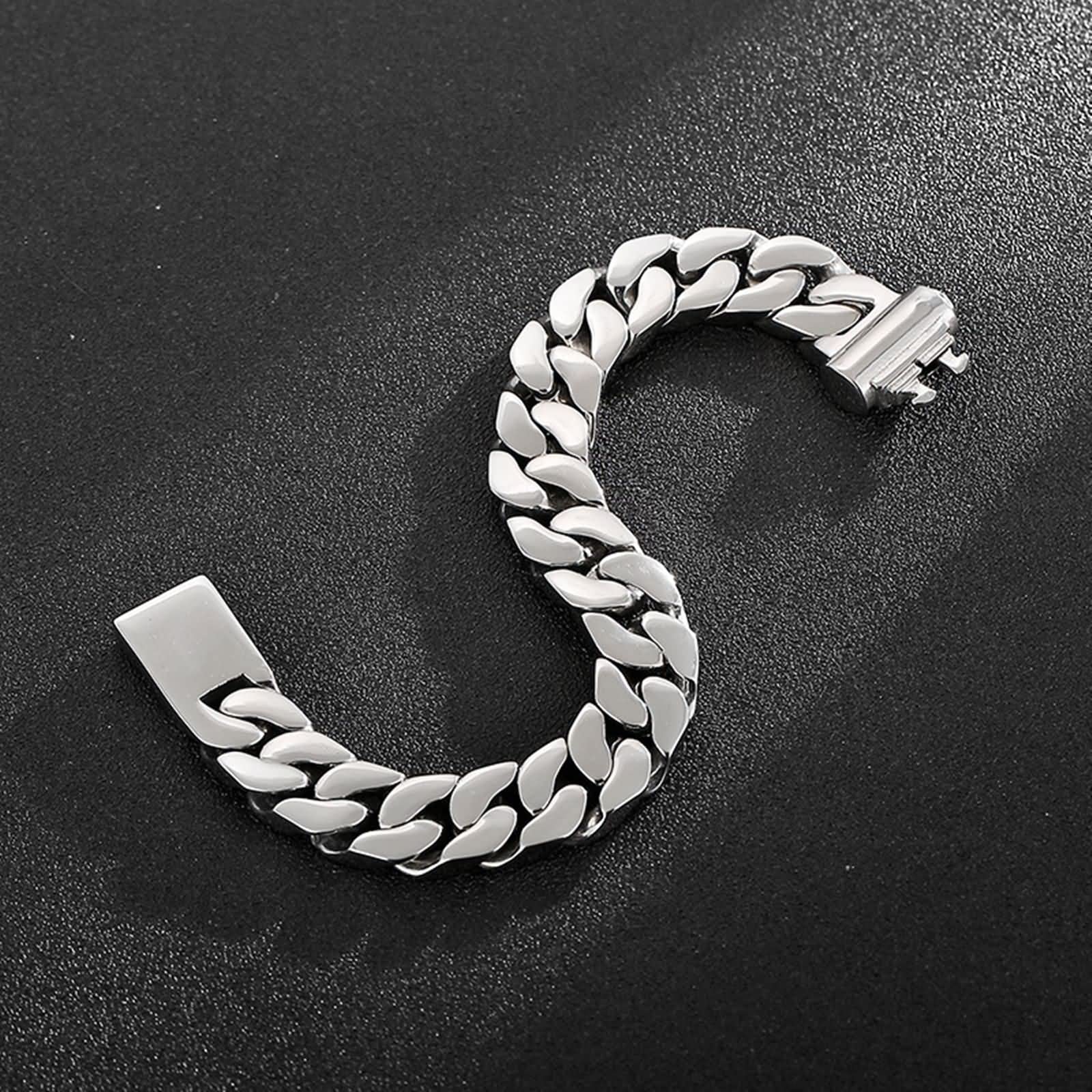 Beydodo Armband Edelstahl Silber 20-21CM, Bettelarmband Charm Silber Panzerarmband Breit 13-14MM Freundschaftsarmband Partnerarmbänder Männer Jugend
