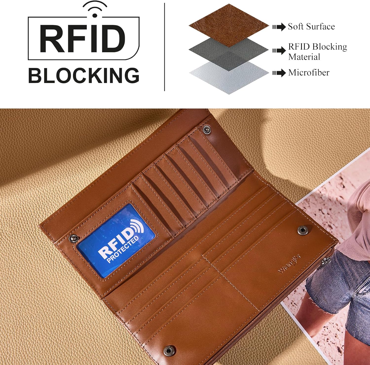 Montana West Wrangler Women's Wallets Bifold RFID Blocking Wallets for Women Clutch Crdeit Card Holder with Zipper Coin Pockets Coffee WG377-W213CF - Image 6