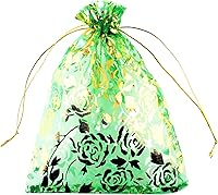 Vista 17 de 5 x 7 pulgadas 100 piezas corazón flor organza joyería bolsa de regalo bolsa de caramelo bolsa cordón boda favor bolsas P835 (corazón turquesa)