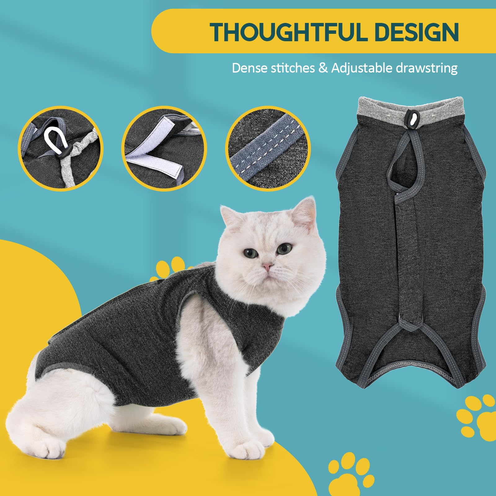 Avont Traje de Recuperación para Gatas Esterilizadas, Ropa Postoperatoria Protectora Antilamido, Chaleco para Cirugía y Heridas Abdominales (Gris Oscuro,L) — view 3