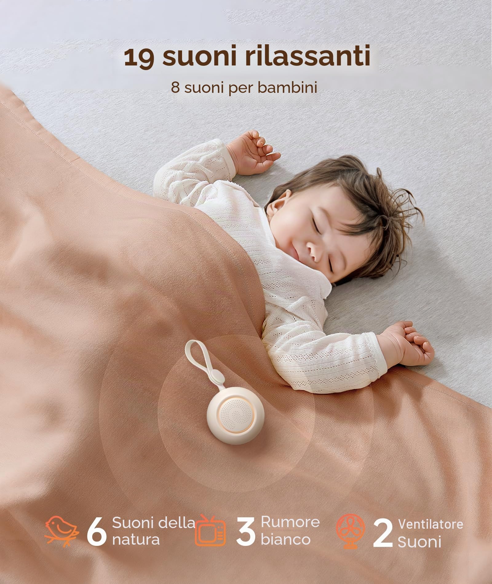Dreamegg Sleep Lite 1 Macchina Rumore Bianco, Portatile Rumori Bianchi per Neonato con 19 Suoni Rilassanti, Macchina Rumori Bianchi Ricaricabile USB-C con Luci Notturne, 30 Volume, Regali Neonati