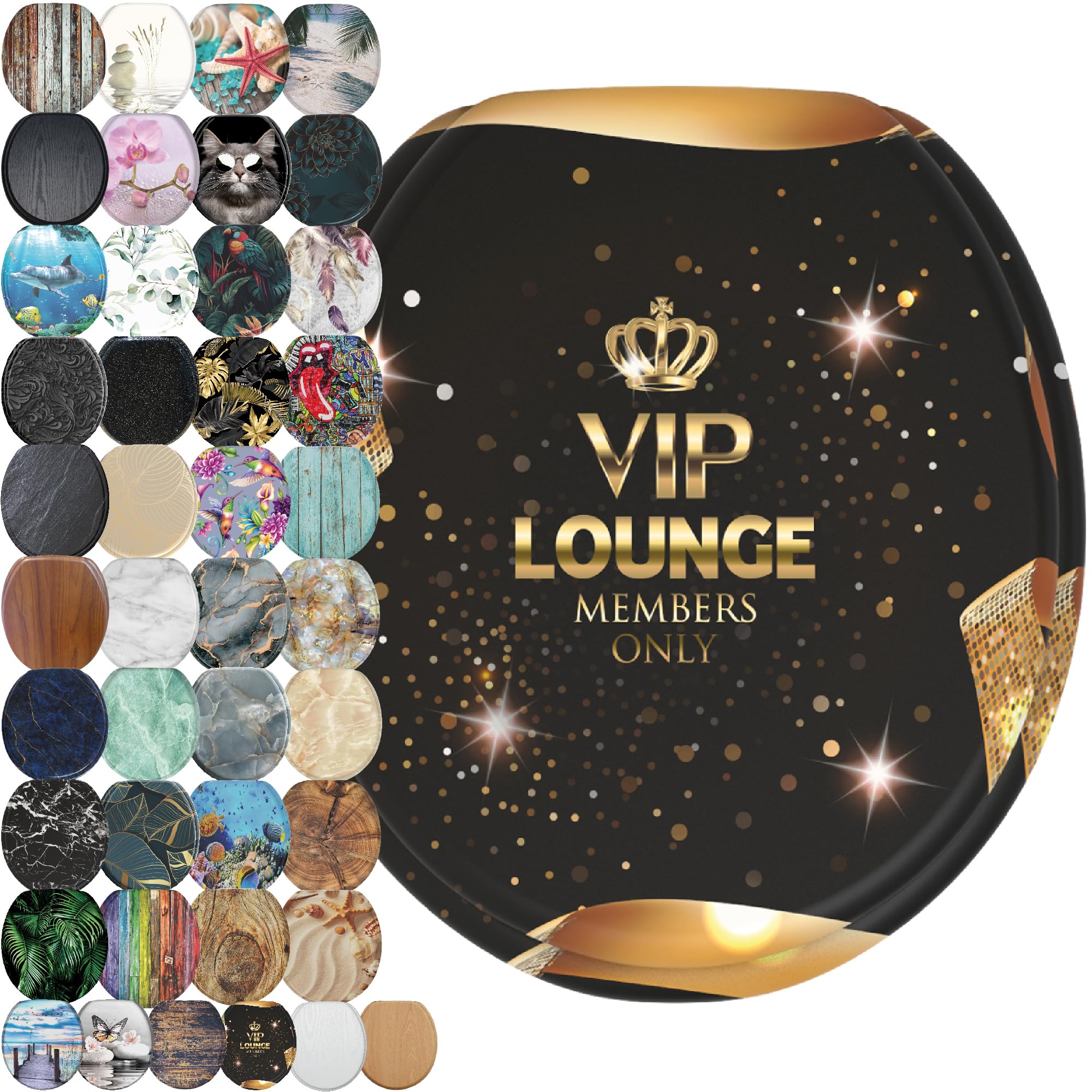 SANILO Wooden Toilet Seat with Soft Close [ROUND] - Decorative, Quiet & Slow Close Molded Wood Seat - With Strong Bumpers & Hinges - Adjustable Fit –