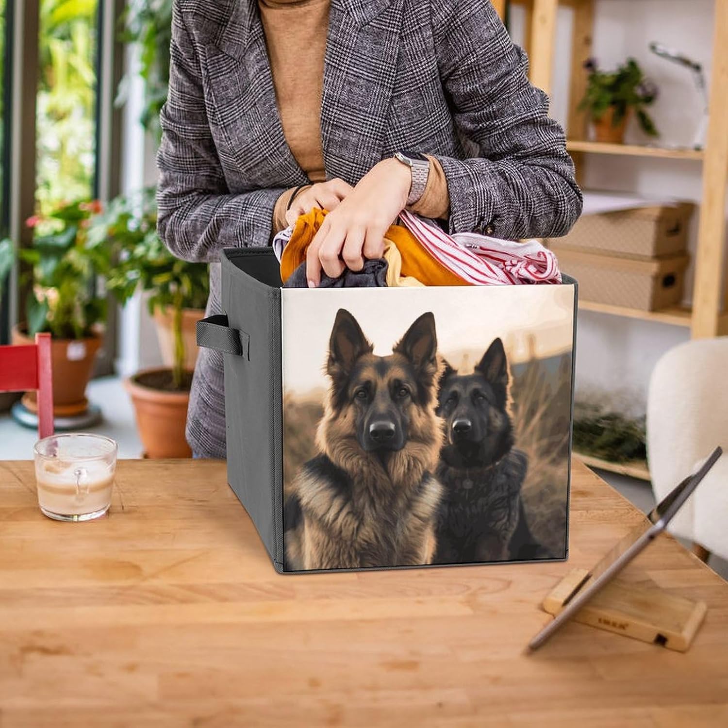 Folding Storage Bins Oxford Fabric Clothes Storage Boxes with Handles | Sitting Dog Cube Organizer, Easy to Store, Multi Functional Cube Storage Organizer for Office Bedroom
