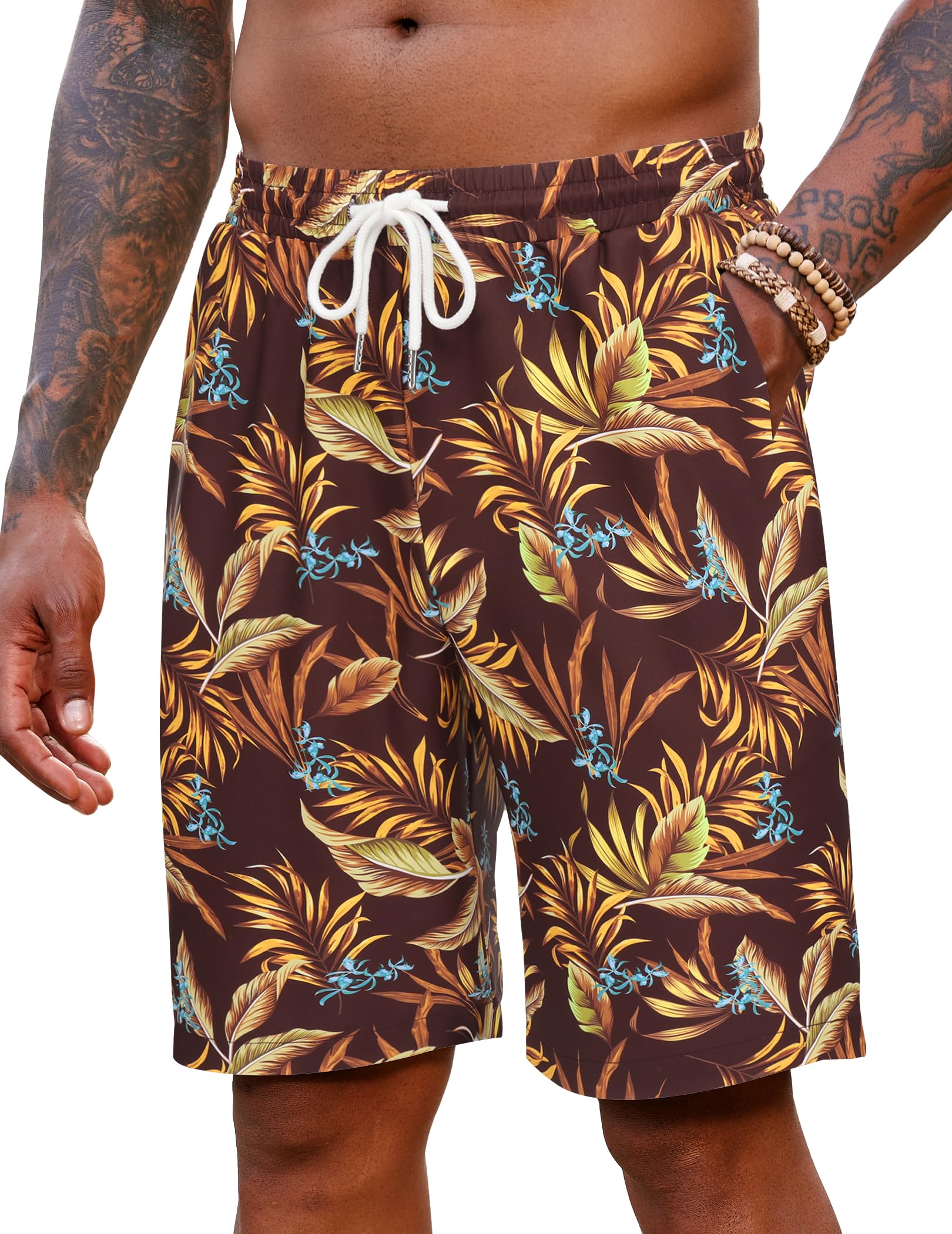COOFANDY Kurze Hosen Herren Strandshorts Hawaii Shorts Herrenshorts Regular Fit Sommer Freizeitshorts mit Gummizug und Taschen