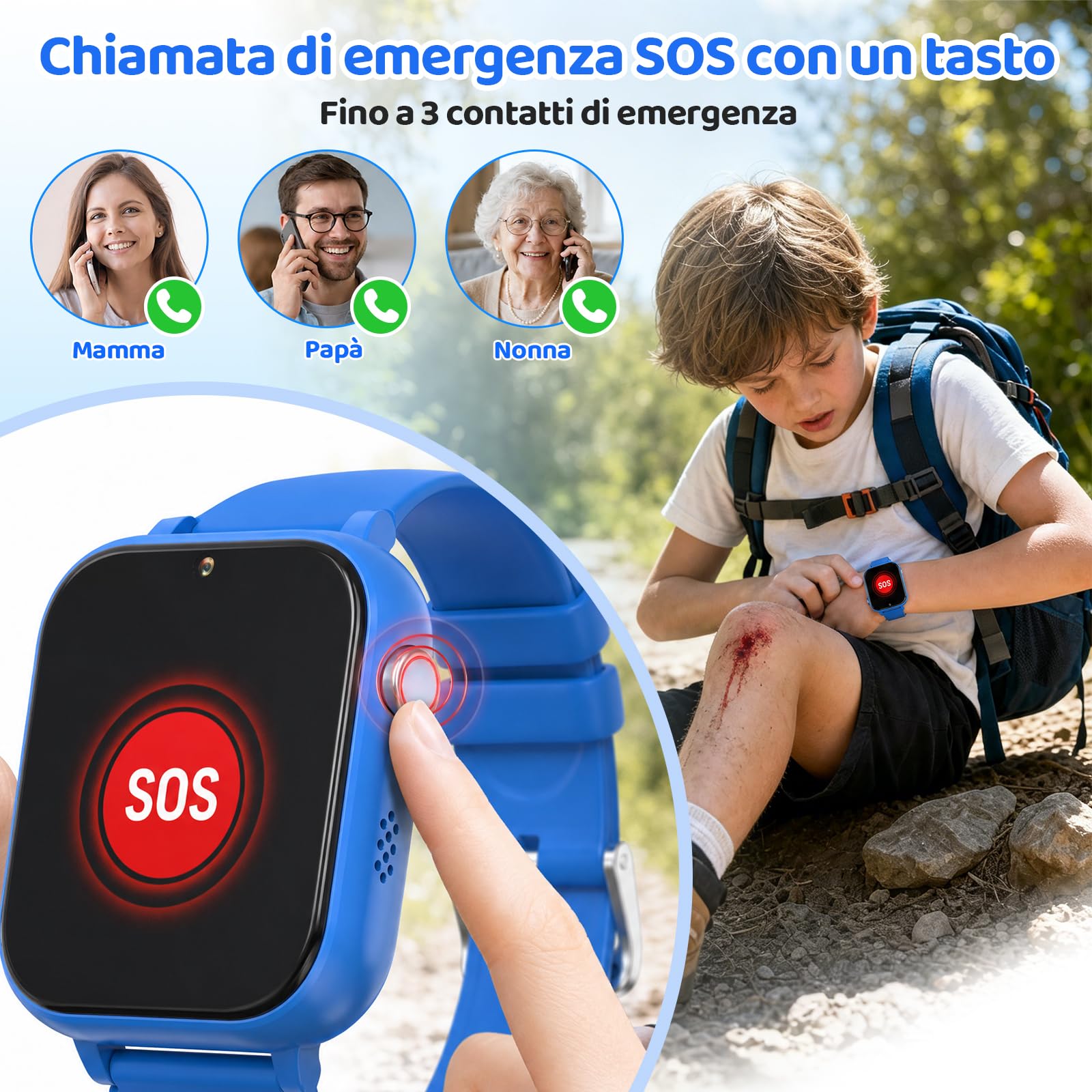 CHAKEYAKE Smartwatch per Bambini, 4G Chiamate Vocali e Video con GPS, IP67, funzione SOS, Monitoraggio del Sonno, Sveglia, Modalità Scuola, Schermo Touch HD da 1,83" Regalo per Bambini 4-12 Anni, Blu