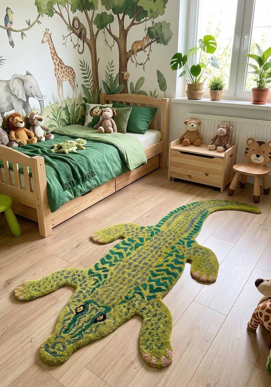 Crocodile Wool Area Rug - Handmade 100% Wool with Lifelike Crocodile Inspired Animal Print Design - Premium and Durable Doormat for Home Décor (Grass, 4' x 6')