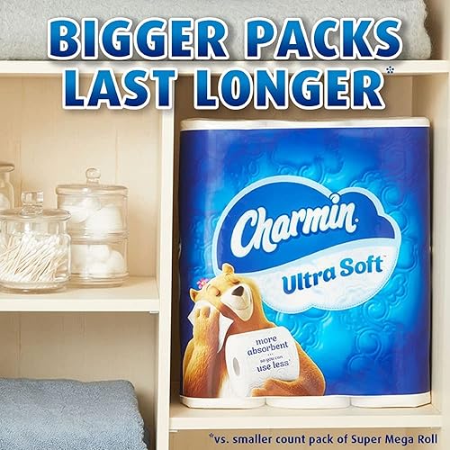 Miniatura 5 de Papel higiénico ultra suave y acolchado al tacto compatible con Charmin, 60 megarrollos familiares  306 rollos regulares