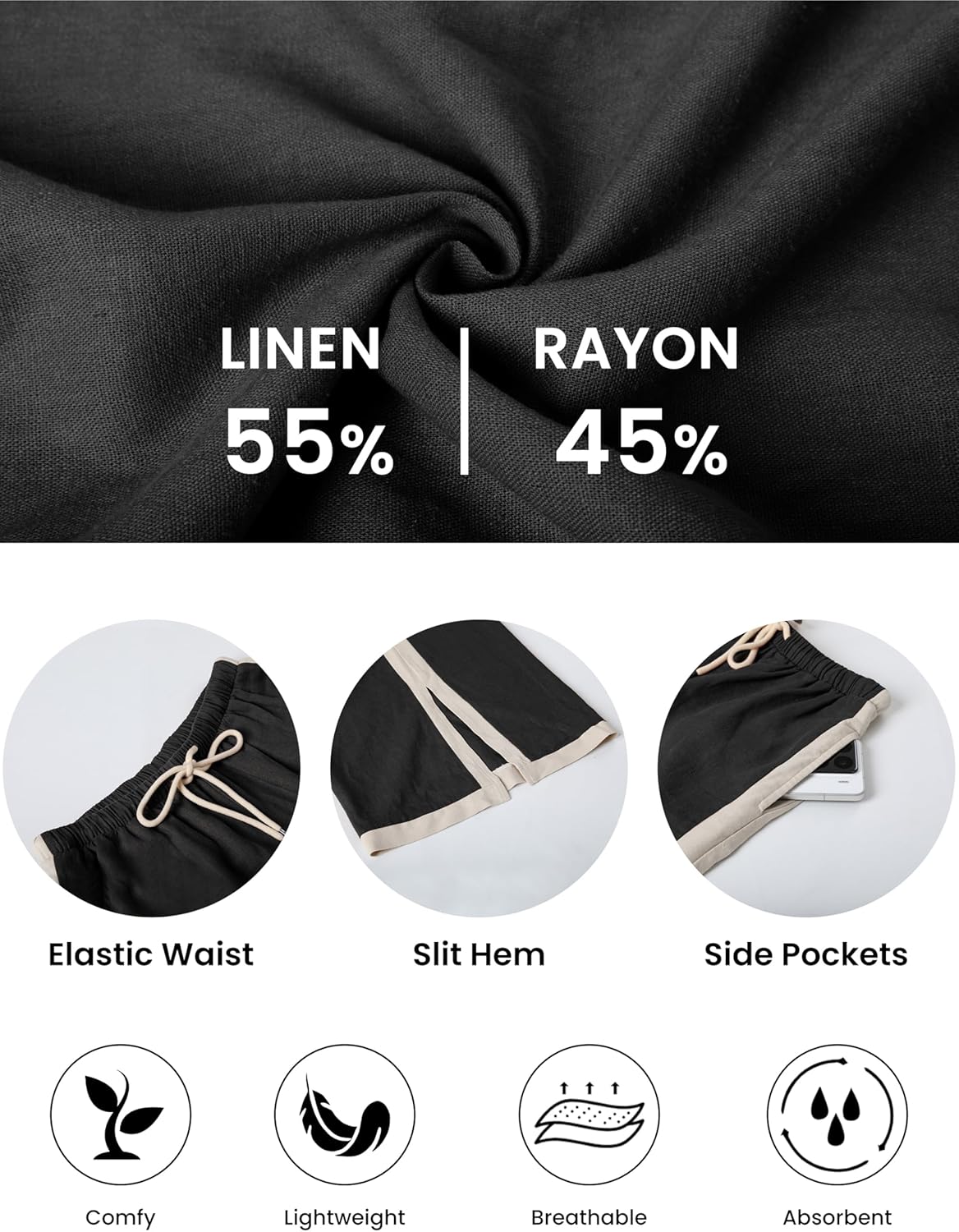 Lentta Womens Linen Wide Leg Pants Side Striped Palazzo Pants Beach Pants with Pockets Lounge Vacation Outfits - Image 4