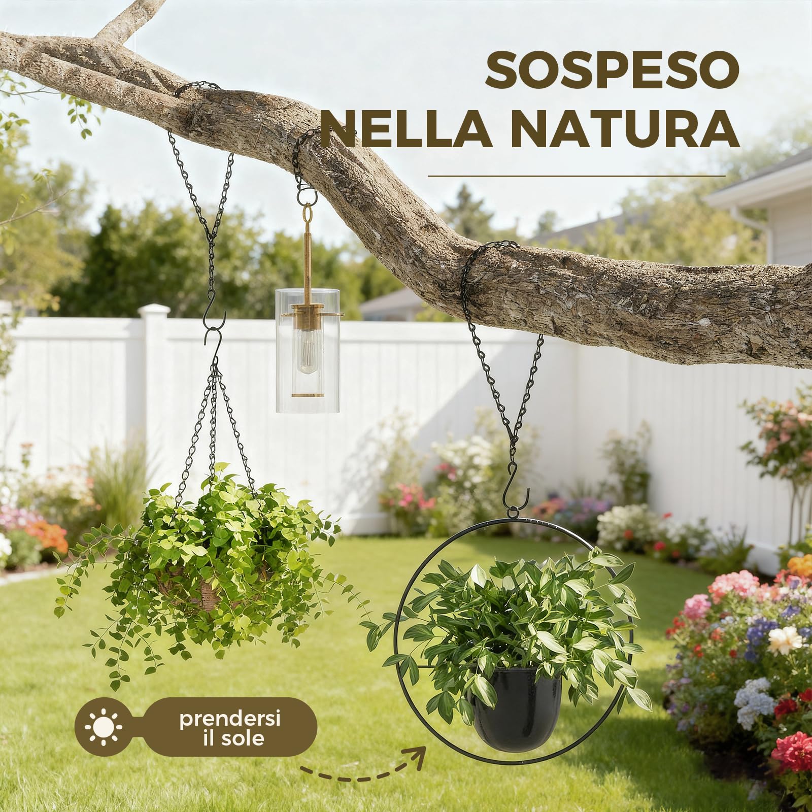 Bamworld Portapiante Sospesi 12 Pezzi, 35 cm Catene Nere con Ganci Soffitto, Supporto Sospensione per Mangiatoie Vasi Campanelli Vento, Interno ed Esterno