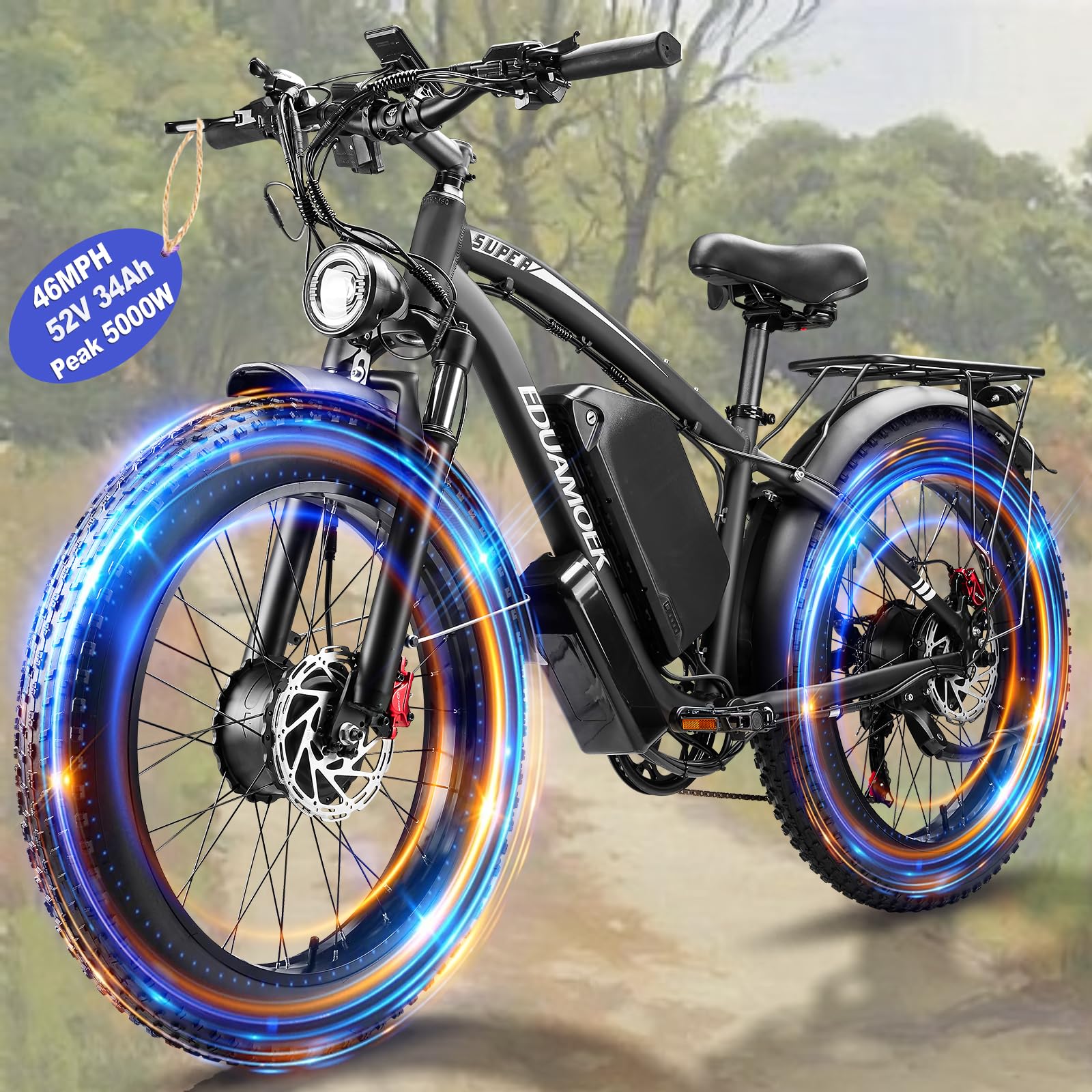 Peak 5000W Dual Motor E-Bike – 52V 32Ah Battery, 40-47MPH, 100-Mile Range Fat Tire Electric Bike