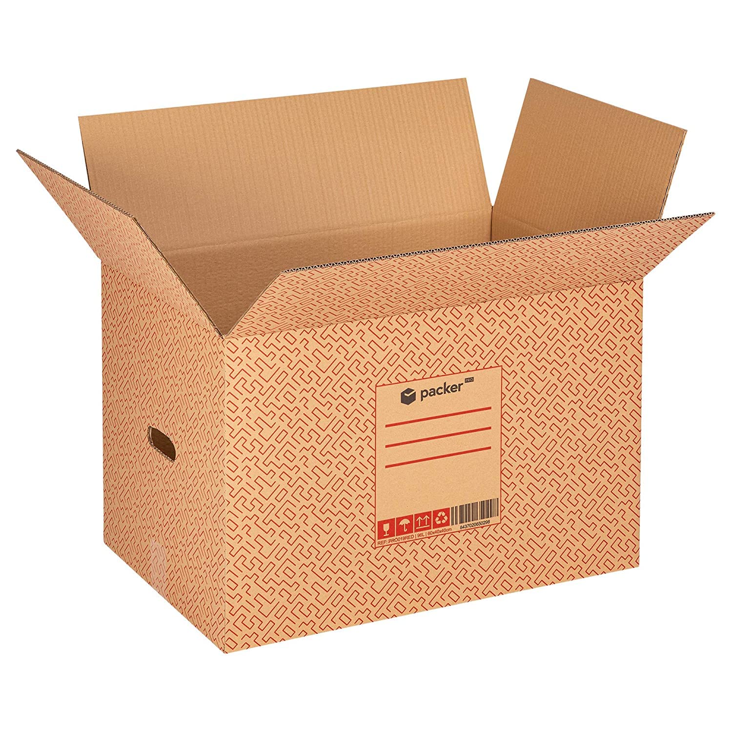 Packer PRO Cajas Carton para Mudanzas y Almacenaje Resistentes con Asas, Rojas (60x40x40cm)