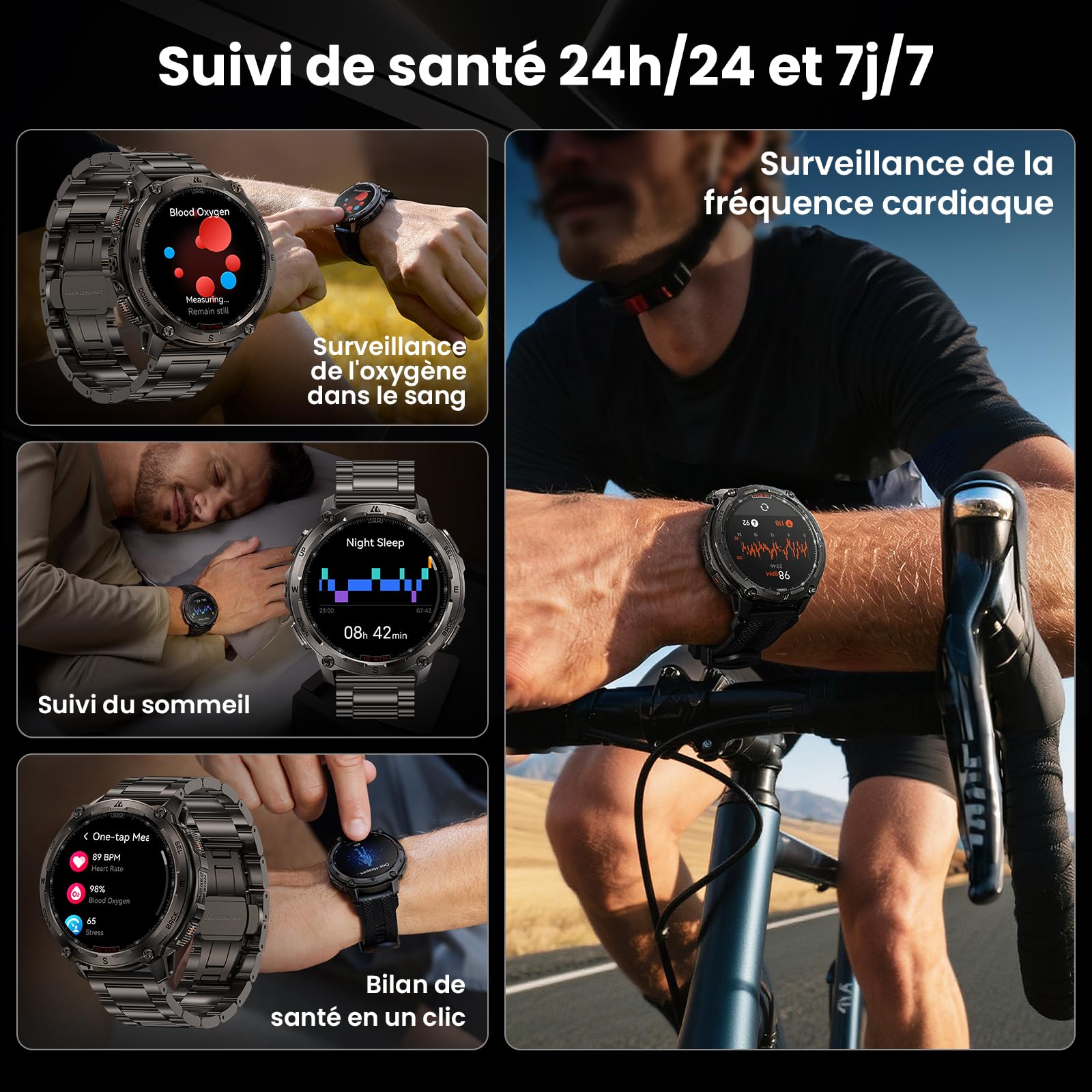 KOSPET Tank T4 Special Edition, Montre Connectée Homme, GPS, Bracelet Acier | Cartes Hors Ligne, Acier Inoxydable, Étanchéité 10 ATM, Plongée 45M, IP69K, Moniteur de Fréquence Cardiaque & Sommeil, AMOLED