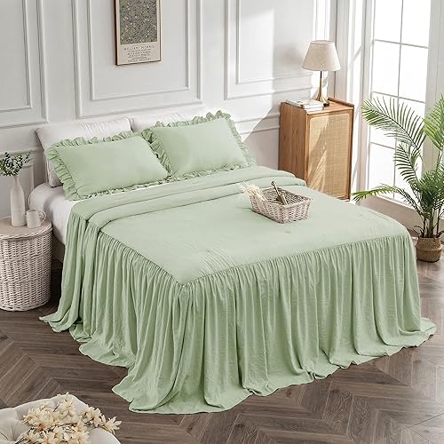 Bonlino Juego de colcha para cama King  Colcha de granja Colcha Chic Vintage Ropa de cama falda con volantes Colcha Colcha Dormitorio rústico ligero disponible en Yaxa Peru