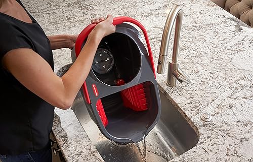 Miniatura 9 de Rubbermaid Sistema de cuidado de suelo de microfibra con cubo de escurridor giratorio plano 2104526 rojo