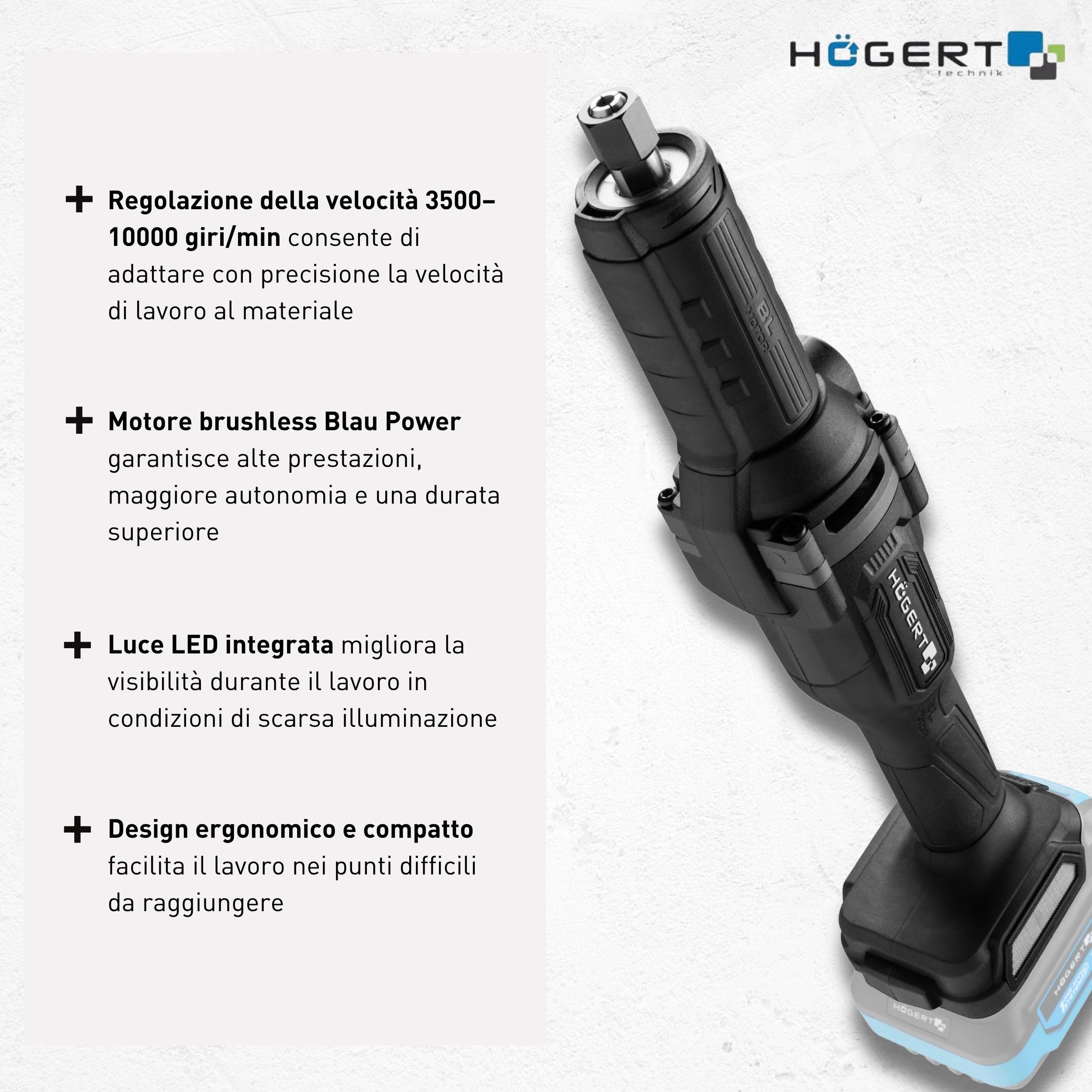 HÖGERT TECHNIK - Smerigliatrice diritta 18V Brushless, levigatrice senza fili, smerigliatrice a matita, utensile multifunzione per metallo legno plastica, regolazione velocità, senza batteria inclusa