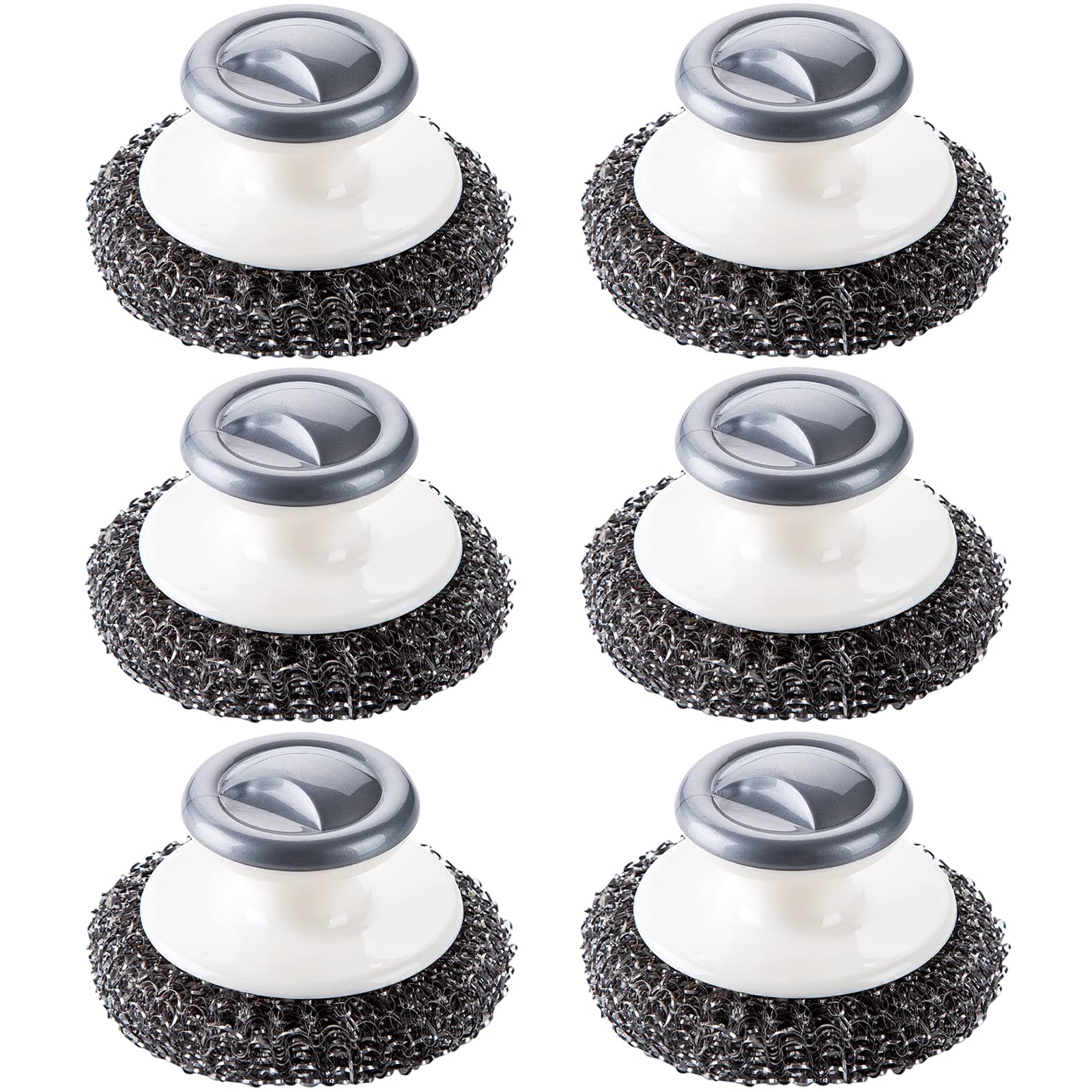 6 Pack Stainless Steel Scrubber with Handle, Steel Wool Scrubber for Cleaning Dishes, Metal Sponges for Pots, Sink,Pans, Grills