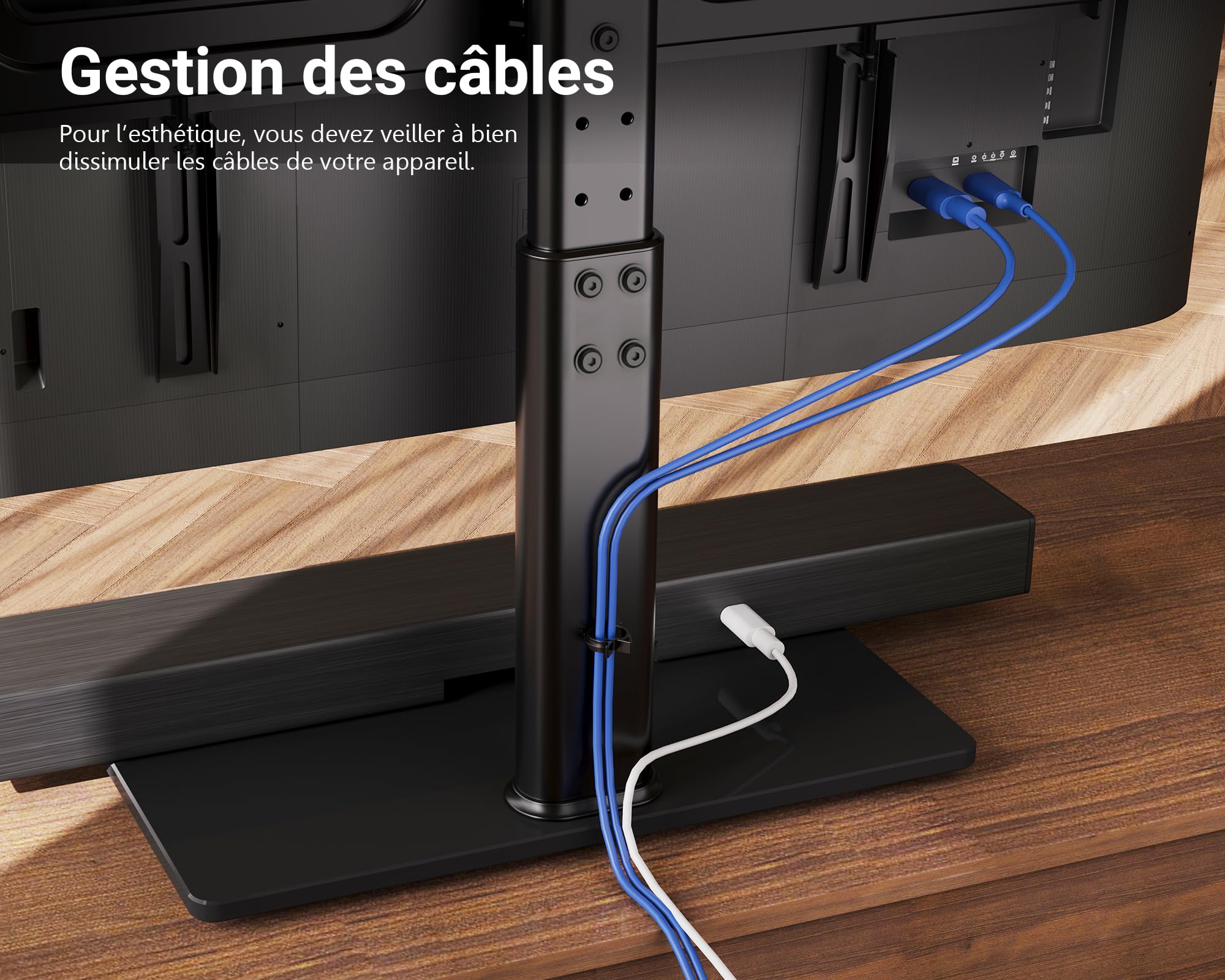 FITUEYES Support TV sur Pied, avec Base en Verre Trempé, 32-65 Pouces