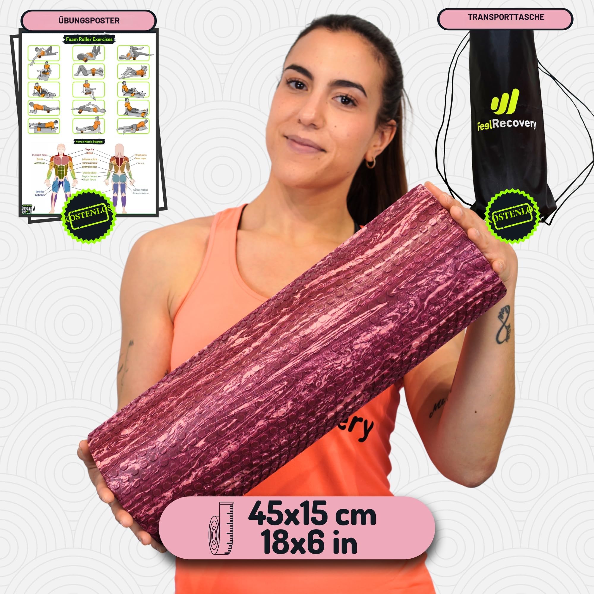 Faszienrolle Weich Anfänger (45x15 cm) - EVA Foam Roller Mittelhart für Wirbelsäule, Rücken, Beine, Nacken - Massageroller Faszien für Yoga & Pilates