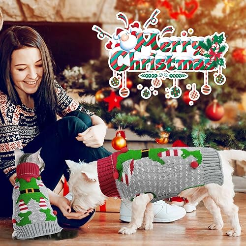 Miniatura 2 de Suéter de Navidad para perro, suave y cálido, para otoño, invierno, cuello alto, ropa de punto para cachorros, linda sudadera de elfo, payaso y