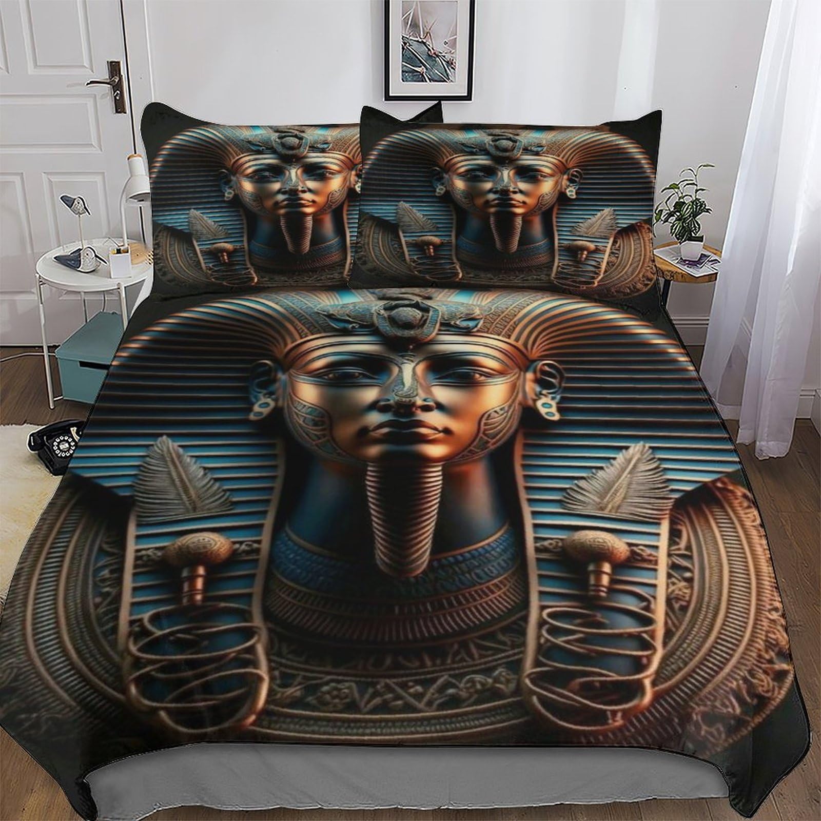Pazzk Boys Egyptian Pharaoh Bedding Set Duvet Cover With Pillowcase Soft Microfiber Quilt Cover 3D Print Design Comforter Cover 2 Pieces For Girls And Teenagers King (220X240cm)