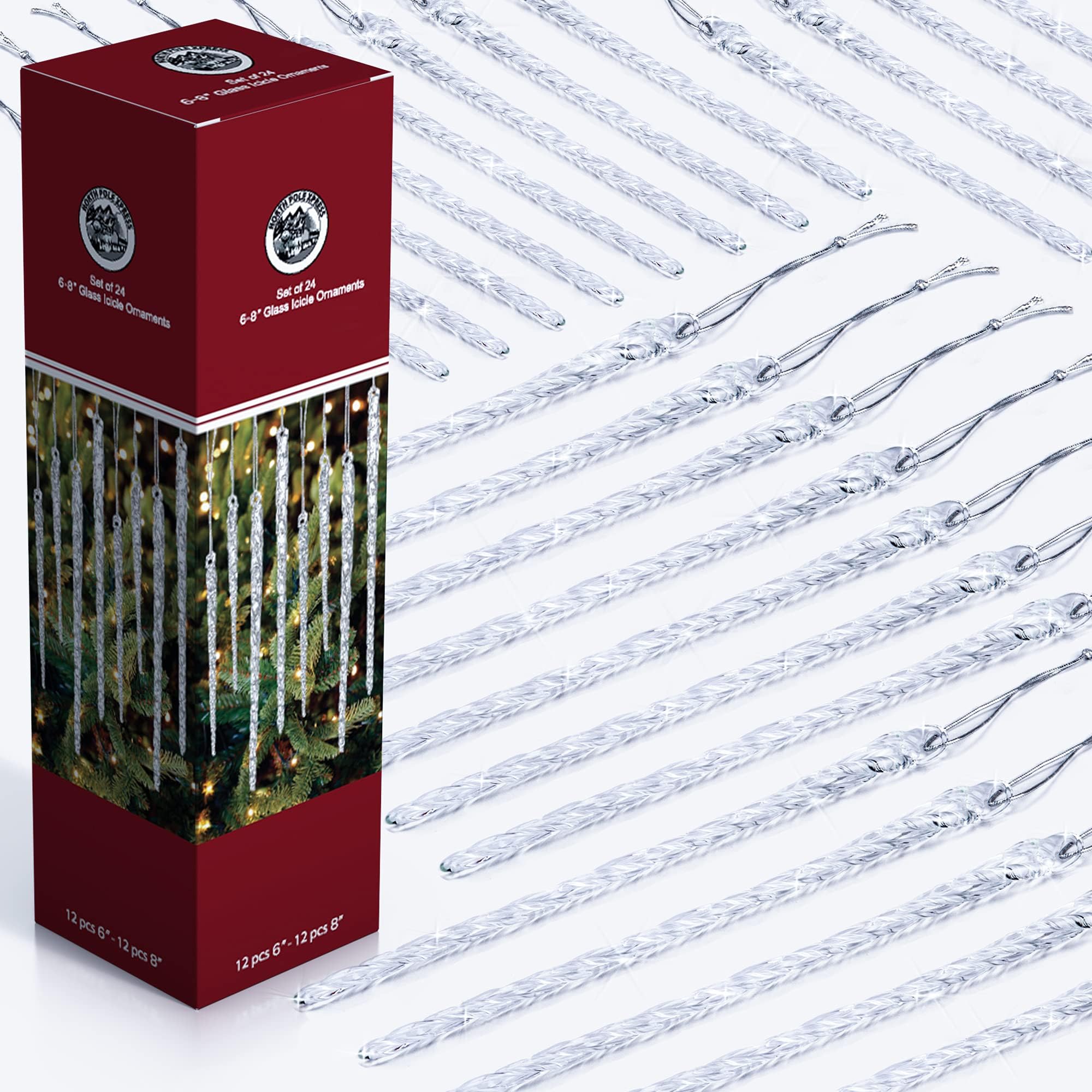 Blulu 24 Pieces Clear Icicle Ornaments Plastic Icicle for