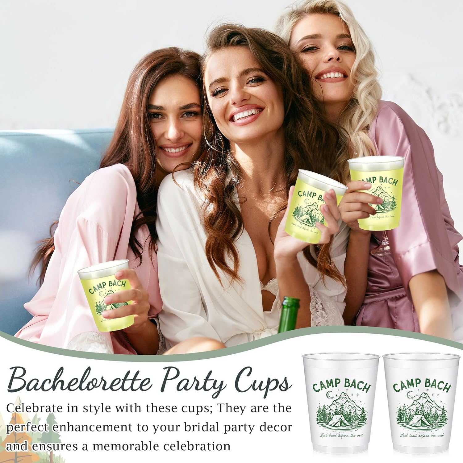 Baderke 16 Bachelorette Party Cups Camp Bach Clear Frosted Plastic Cute Bach Party Drinkware Reusable Cups Supplies Bridal Shower Favors Engagement Decorations Gift(16oz, Camp)