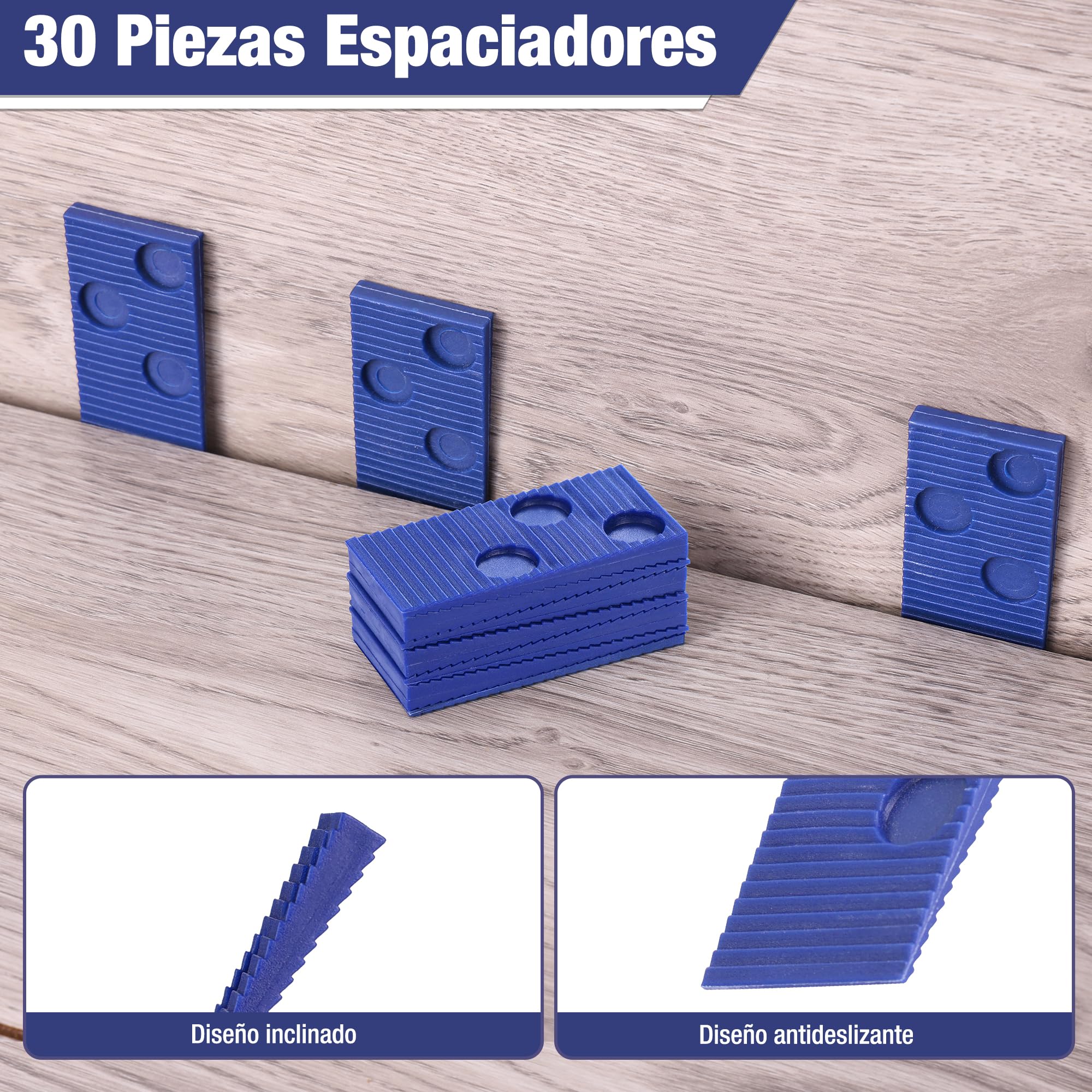 WORKPRO Herramientas para Suelos Laminados con 30 Separadores, Kit de Instalación de Suelo y Piso Laminado, Martillo de Doble Cara, Barra de Tracción y Taco de Impacto