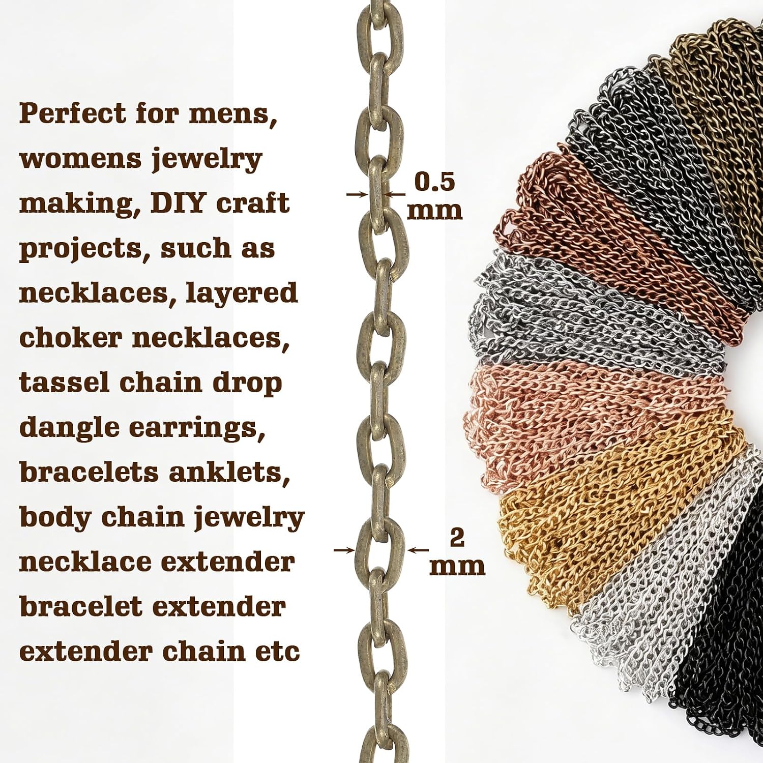 Ckhoid 80Ft Chains for Jewelry Making, 8 Colors 2 mm Jewelry Making Chains for Necklace with Pliers, 240 Open Jump Rings and 80 Lobster Clasps for Make Jewelry DIY Necklace Bracelet Anklet