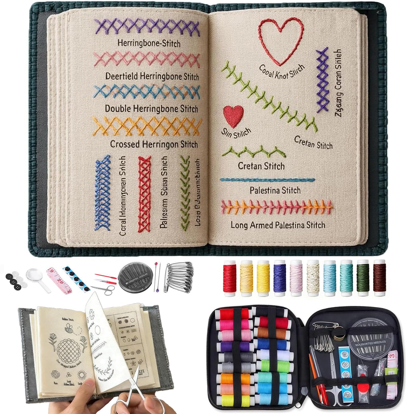 Photo 1 of 2026 Upgraded Embroidery Stitch Book Kit for Beginner, DIY Book Embroidery Kit with Full Tools and Instructional Tutorial 106 Patterns for Craft Lovers and Sew Enthusiast?DIY Craft Lovers(1pack--)