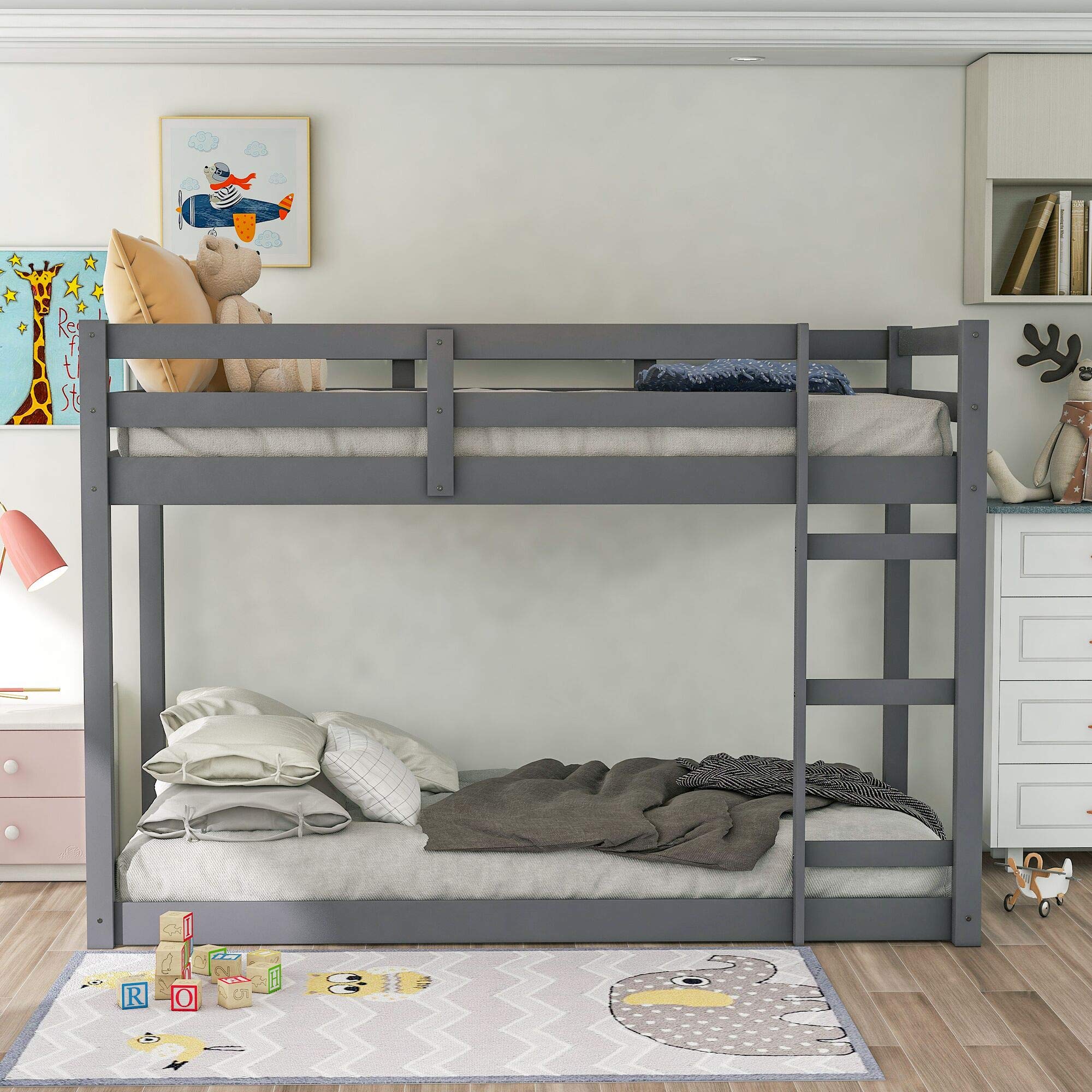 Buy Harper & Bright Designs Bunk Bed Twin Over Twin, Classic Wood Low