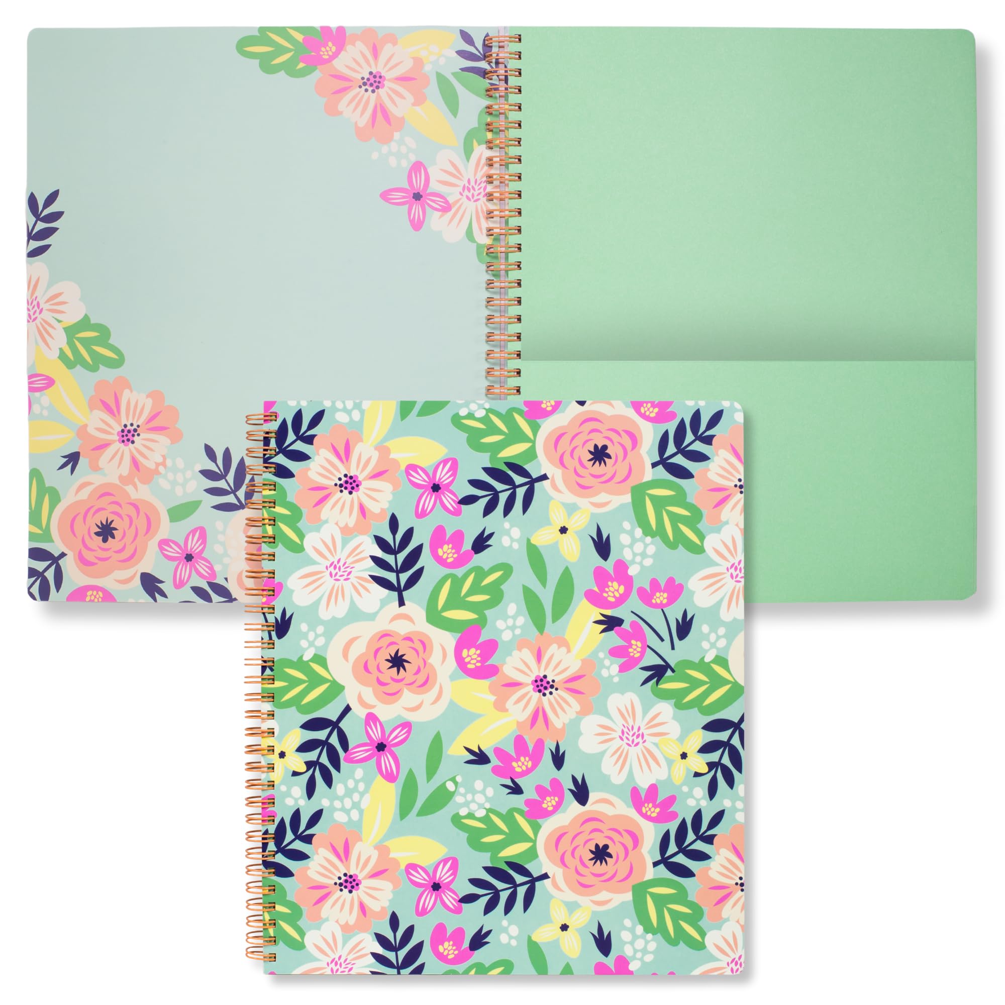 - Steel Mill & Co Cute Large Spiral Notebook College Ruled, 11" x 9.5" with Durable Hardcover and 160 Lined Pages, Mint Floral