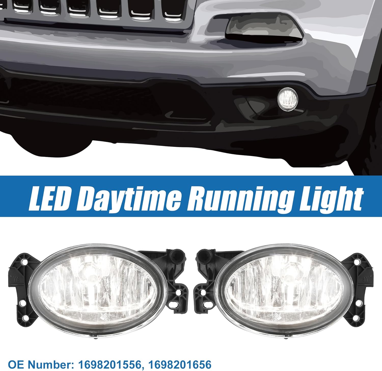 Driving Fog Lights 1698201556 1698201656 for Mercedes CLK-Class 2006-2009 Aluminum Plastic White