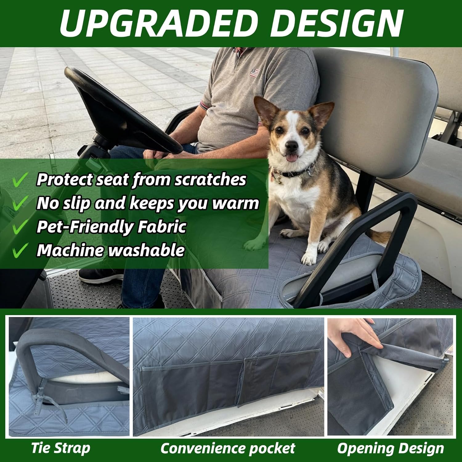 Universal Golf Cart Bench Seat Cover Blanket Towel Fit for EZGO Club Car ICON and More 2 Passenger Seat, Soft Anti-Slip Warm Breathable Fabric, Pet Friendly Machine Washable (Grey)