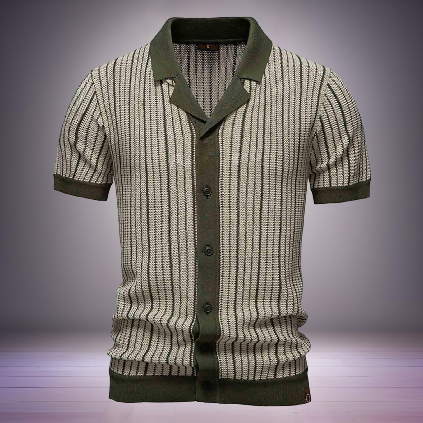 Polo de manga corta para hombre a rayas retro de los años 70, camiseta de punto de manga corta con botones