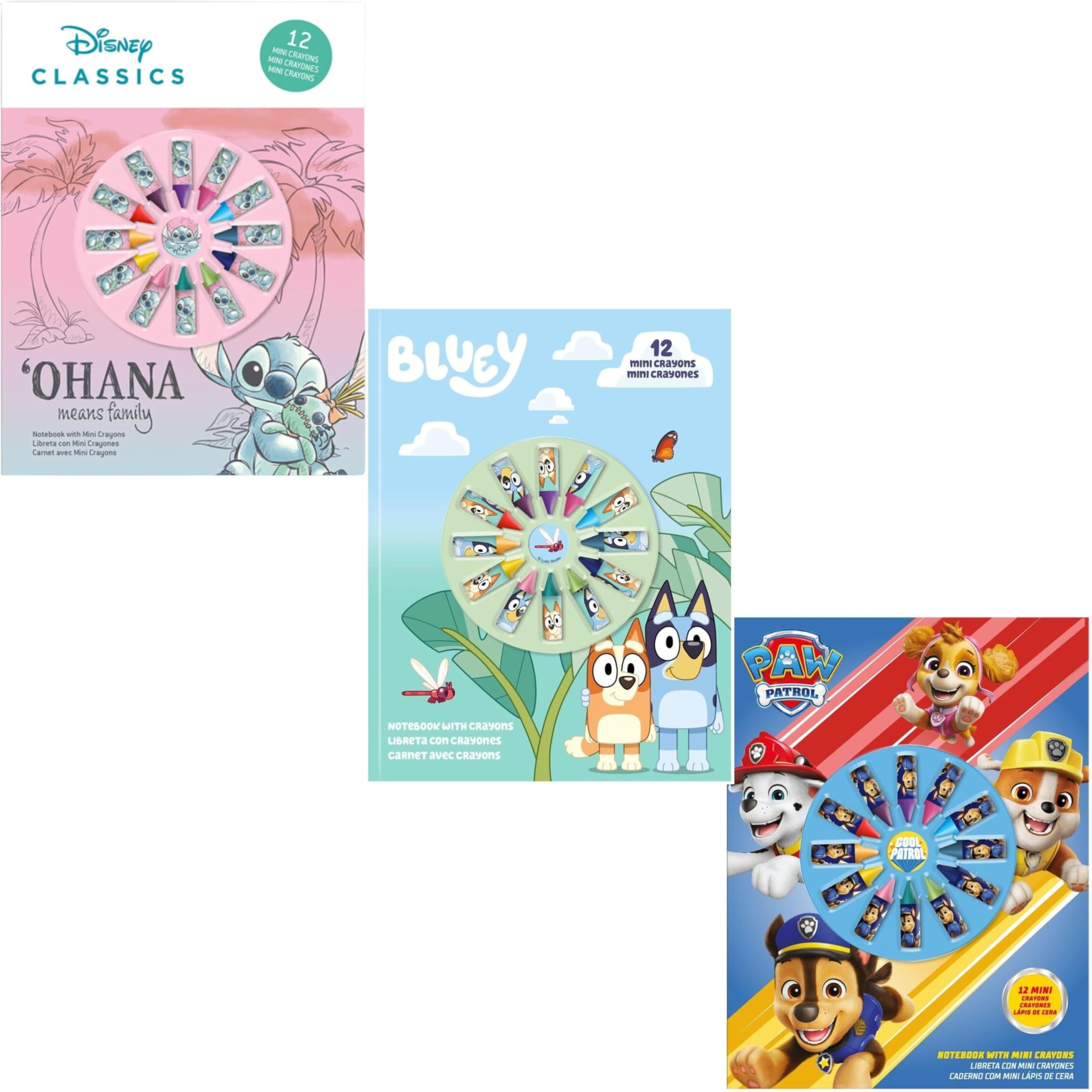 Disney Stitch, Paw Patrol & Bluey Kids A4 Notebook with 36 Mini Crayons – Official Colouring & Drawing Set – Travel Activity Kit, Creative Stationery Gift for Boys & Girls 3+ — image 1