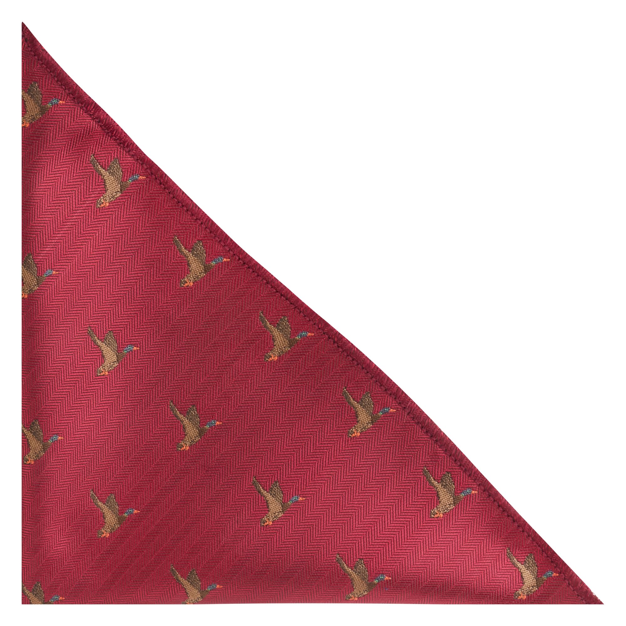 King & Priory Flying Duck Burgundy Red Herringbone Embroidered Pocket Square, Handkerchief