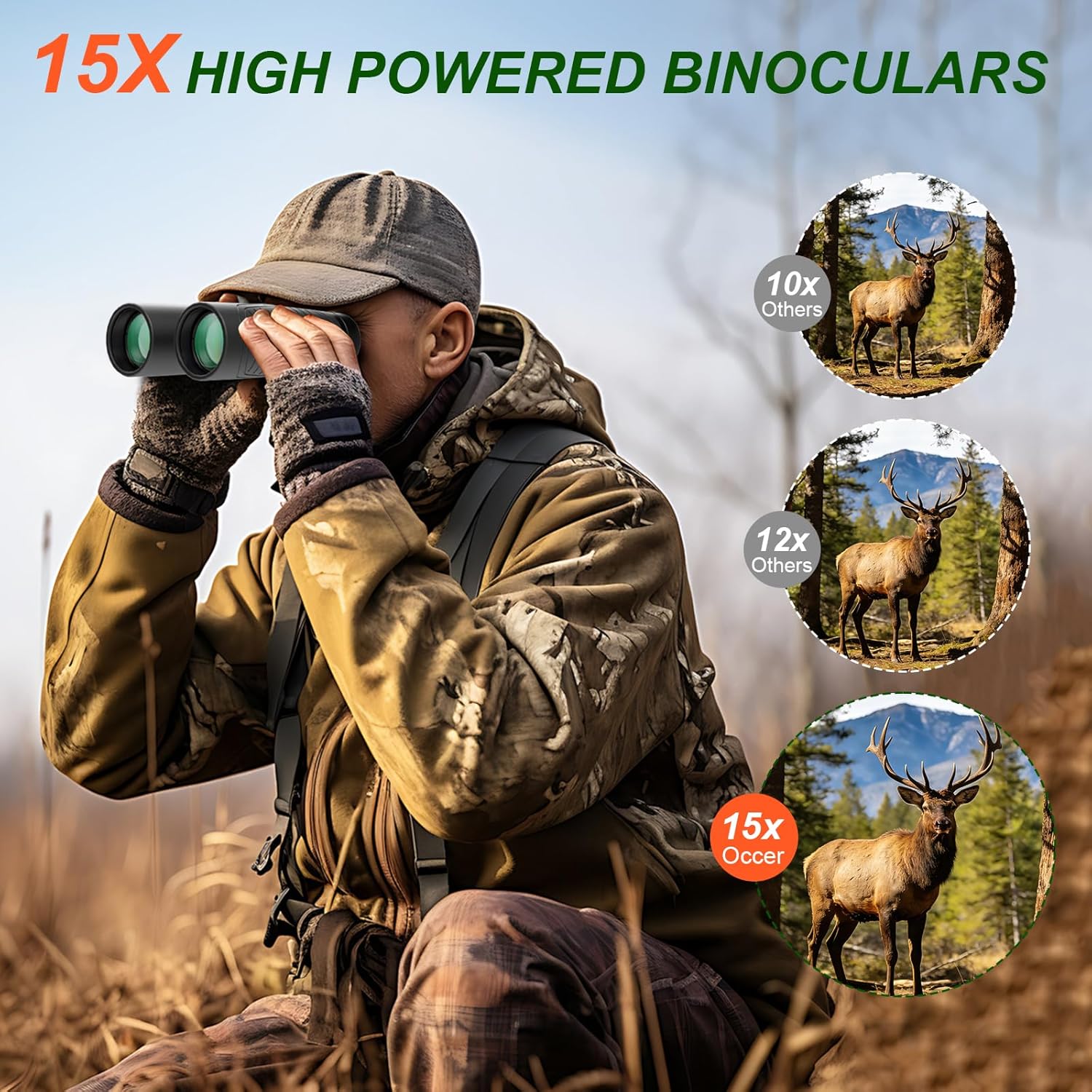 Occer 15x42 Binoculars for Adults High Powered - Large View HD Binoculars with Clear Low Light Vision - Lightweight Hunting Binoculars for Bird Watching Travel Cruise Hiking Sports - Black