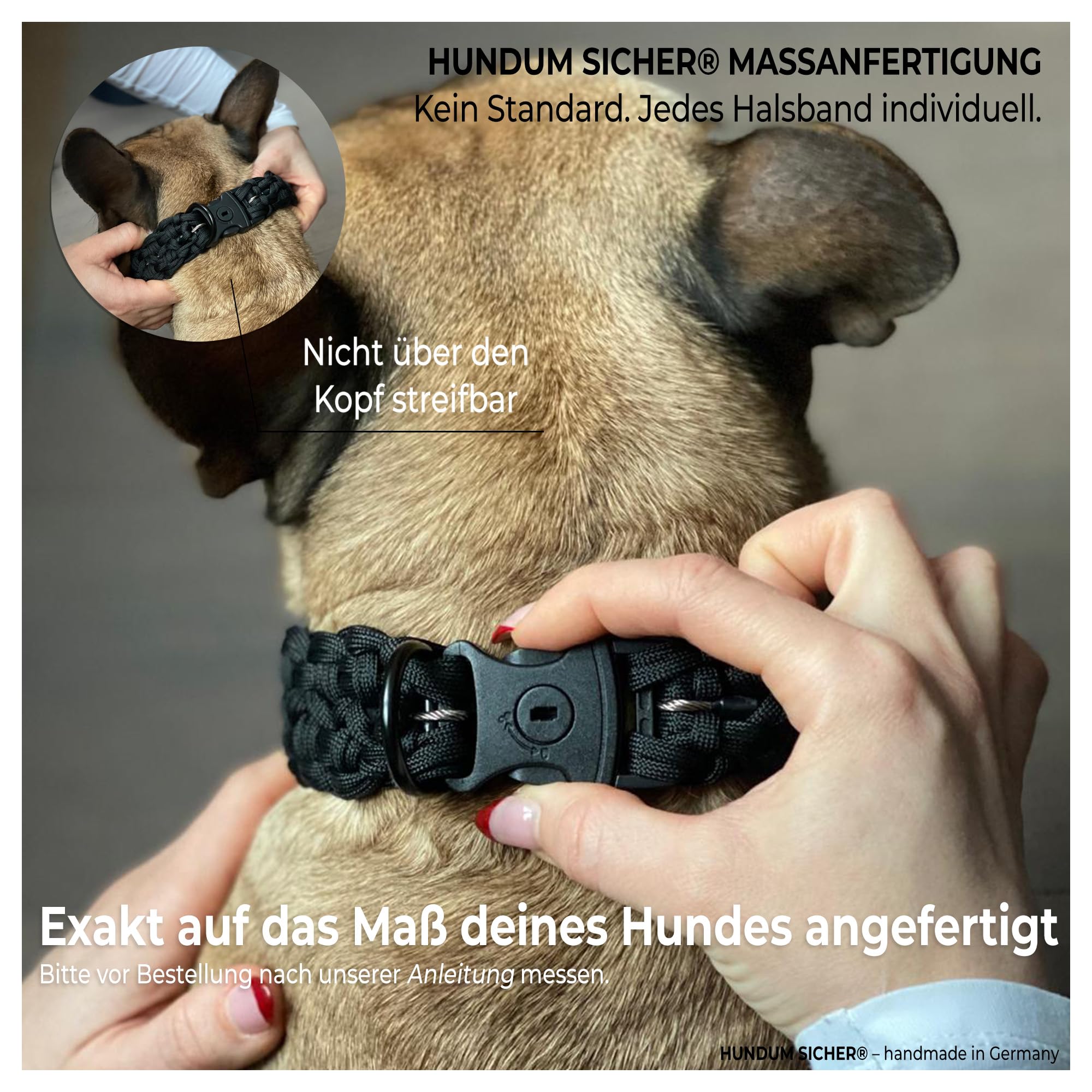 Anti-Diebstahl Hundehalsband & Leine für große Hunde - Abschließbar & schnittfest, handgemachtes Set aus Paracord mit Stahlseil-Kern (Leine M (180cm))
