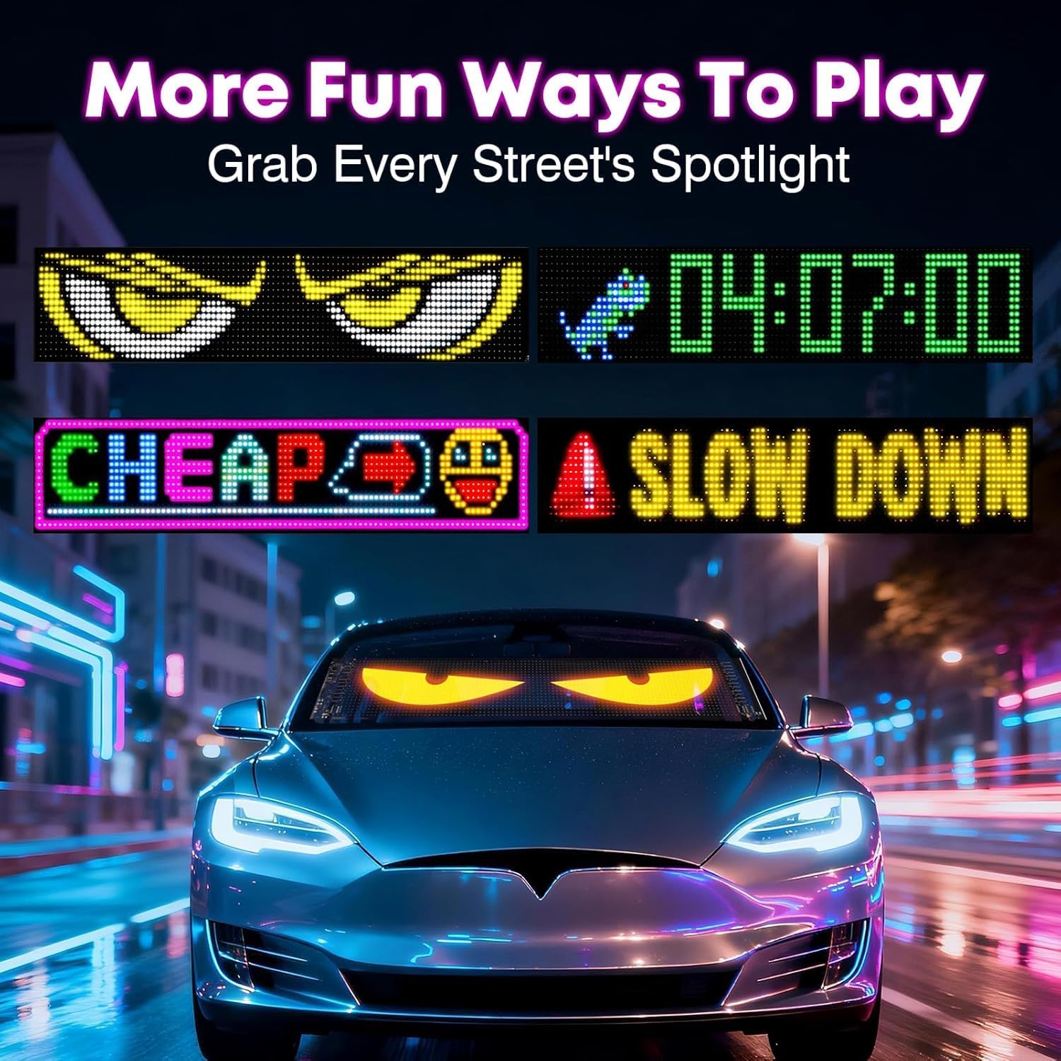 5800 Lux High-Brightness Multi-Panel Sync LED Display (23.4"x4.73") – 3X Brighter, APP/Remote Programmable Scrolling Text & Animation for Cars, Stores – USB 5V Powered