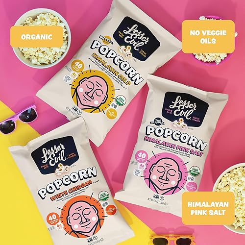 Miniatura 8 de LesserEvil Paquete variado de palomitas de maíz orgánicas, sal rosa del Himalaya (bolsa de 4.6 onzas), oro del Himalaya (bolsa de 4.6 onzas) y sabor
