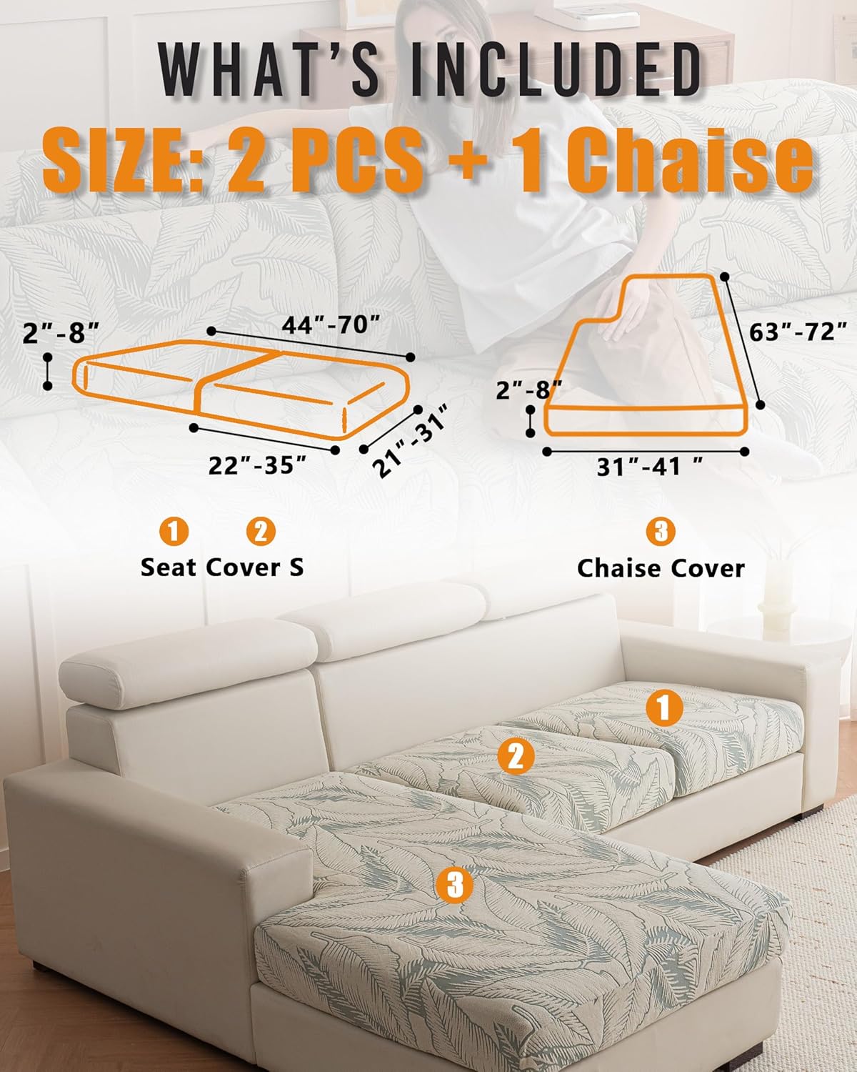Sofa Cover Washable Sectional Couch Covers Sofa Slipcovers for 3 Cushion Couch Pet Friendly L Shaped Couch Protector Leaf Printed Covers for Dogs