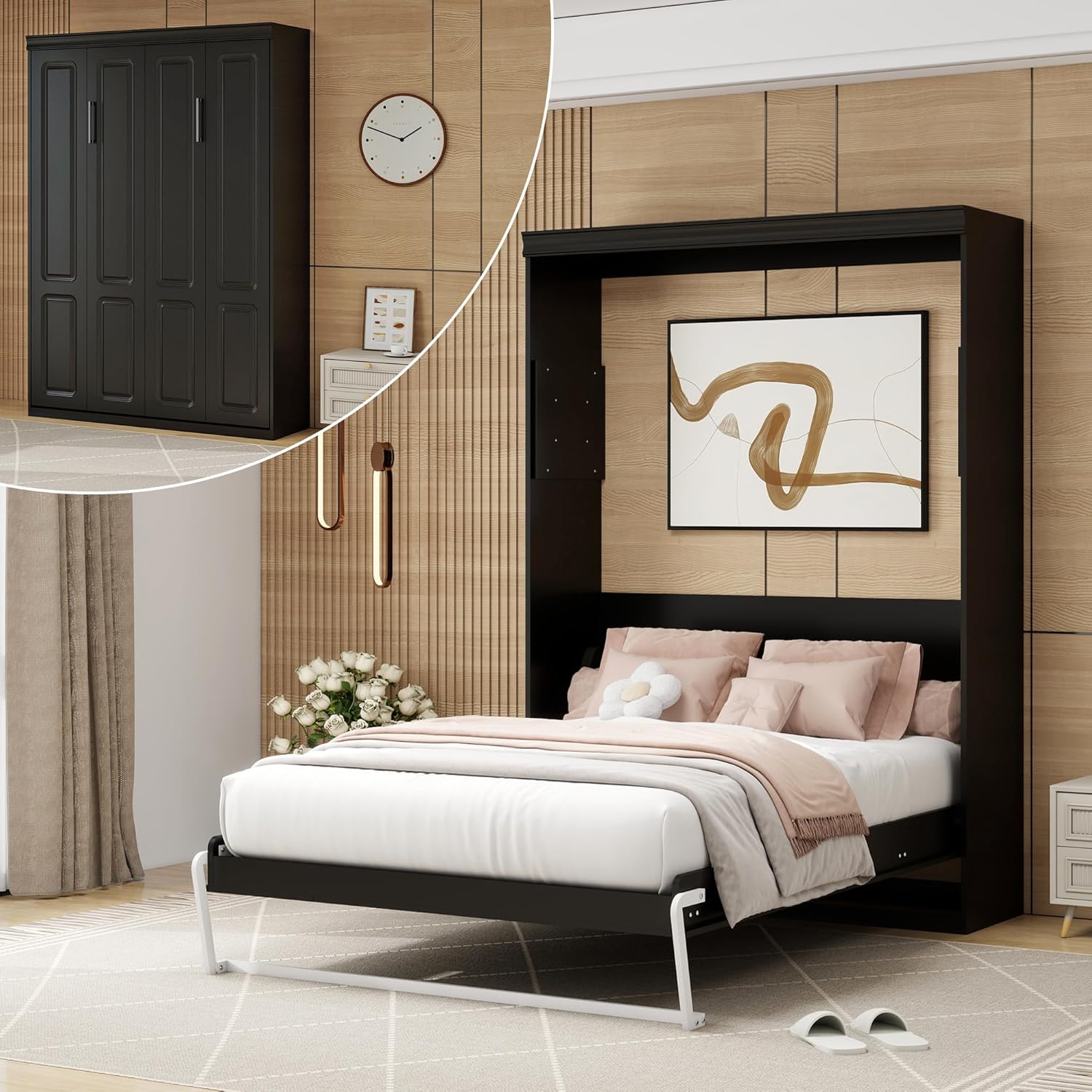 Murphy Bed Full - Space Saving Wall Murphy Bed Full Convertible for Small Apartments, Guest Rooms, Home Offices and Dens.(Mattress not Included) (Black)