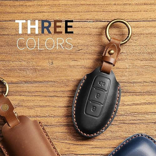 Miniatura 7 de HIBEYO Funda de llavero para Nissan Sentra Rogue Quest Infiniti EX35 EX37 FX35 Q70 QX50 QX70 Accesorios de coche con llavero, Marrón