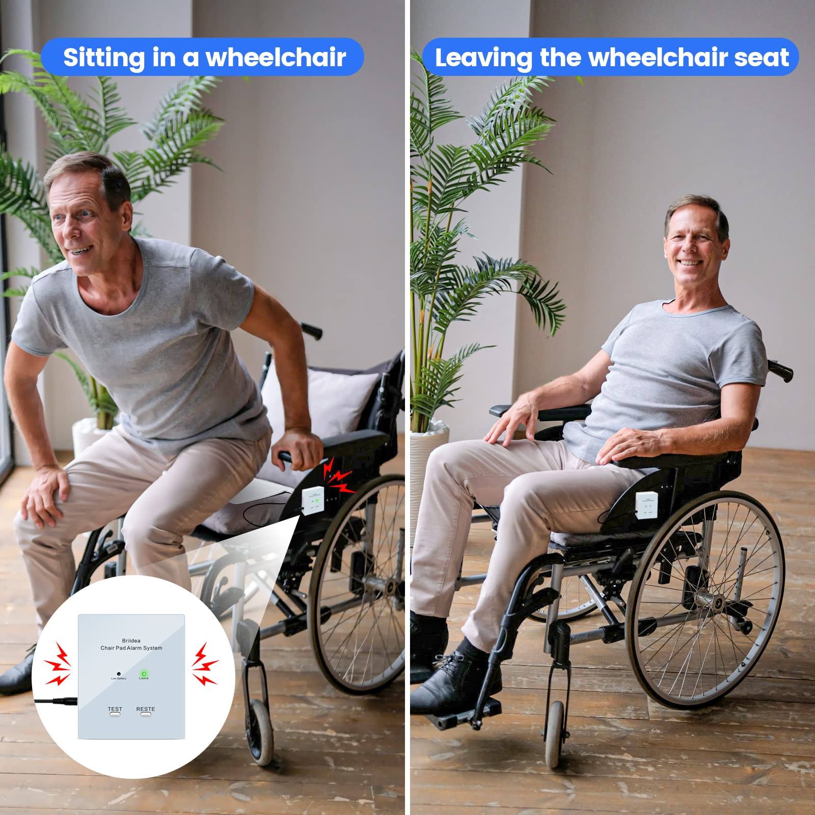 Alarma de silla para ancianos y pacientes con demencia, alarma de silla de ruedas briidea con alertas de sonido y luz, prevención de caídas, fácil de limpiar, protección de seguridad mejorada