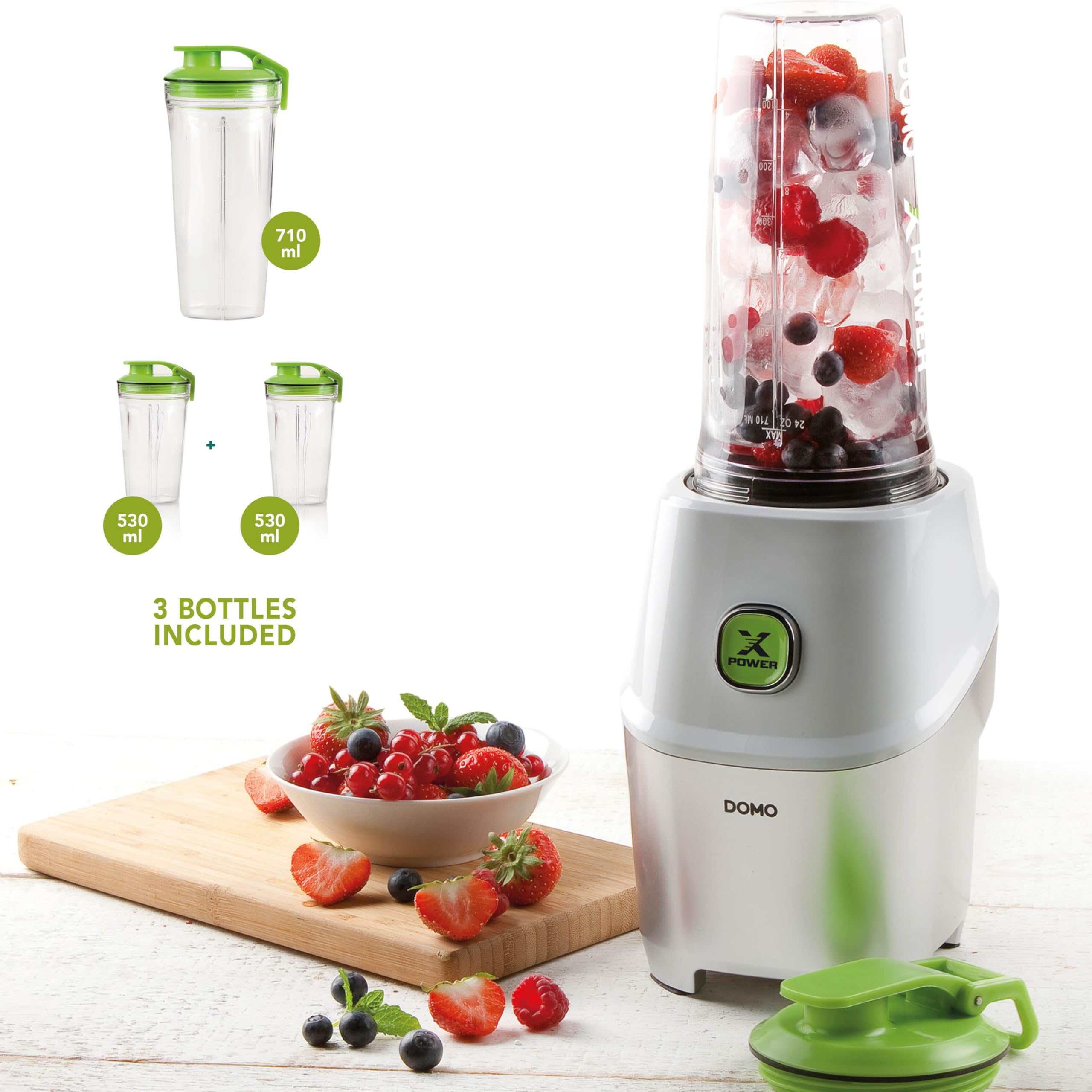 Powermixer Domo DO700BL z silnikiem o mocy 1000 W – miksowanie bezpośrednio w butelce, biały