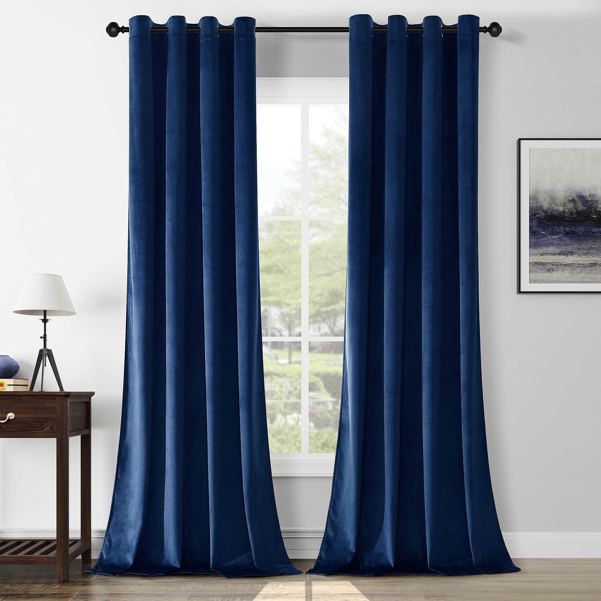 Cortinas opacas de terciopelo azul marino caída elegante juego de dos paneles premium