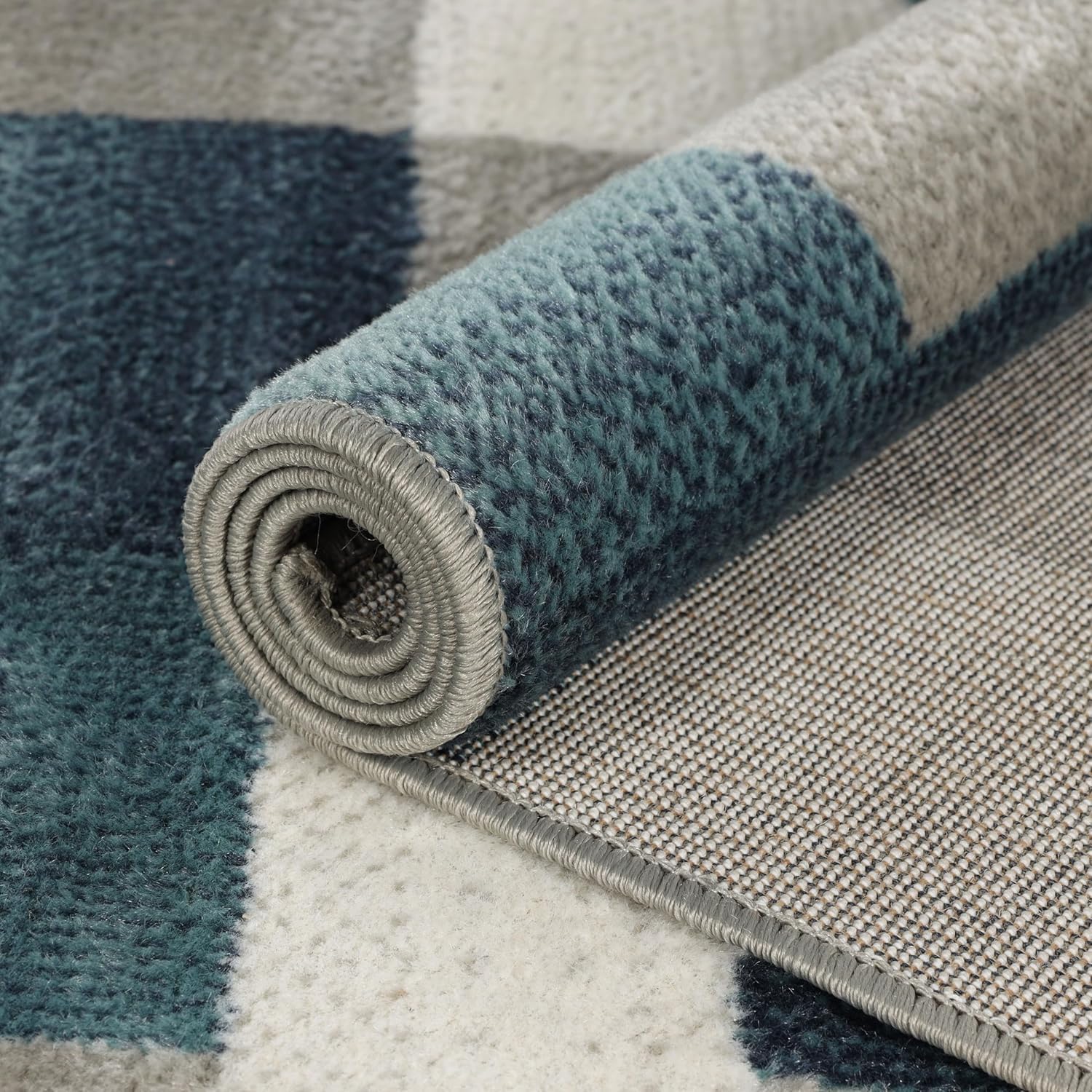 Superior Indoor Runner Rug, Jute Backing, Modern Plush Rugs for Entryway, Kitchen Floors, Office Floor Cover, Color Block Rugs, Clifton Collection, 2' 7" x 12', Grey-Brown - z